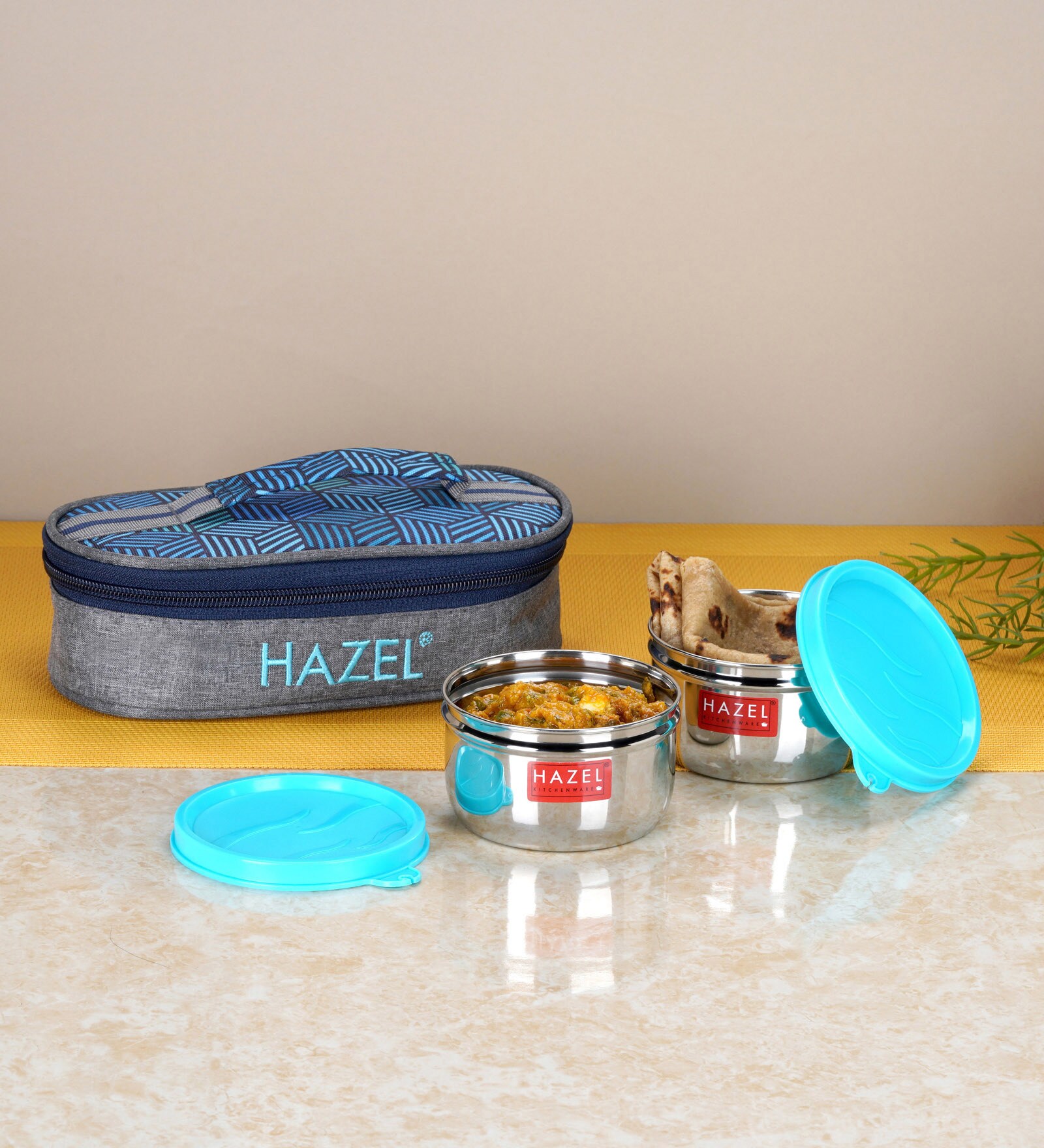 Multicolor Stainless Steel 2 Pc Container Lunch Box With Flat Bag