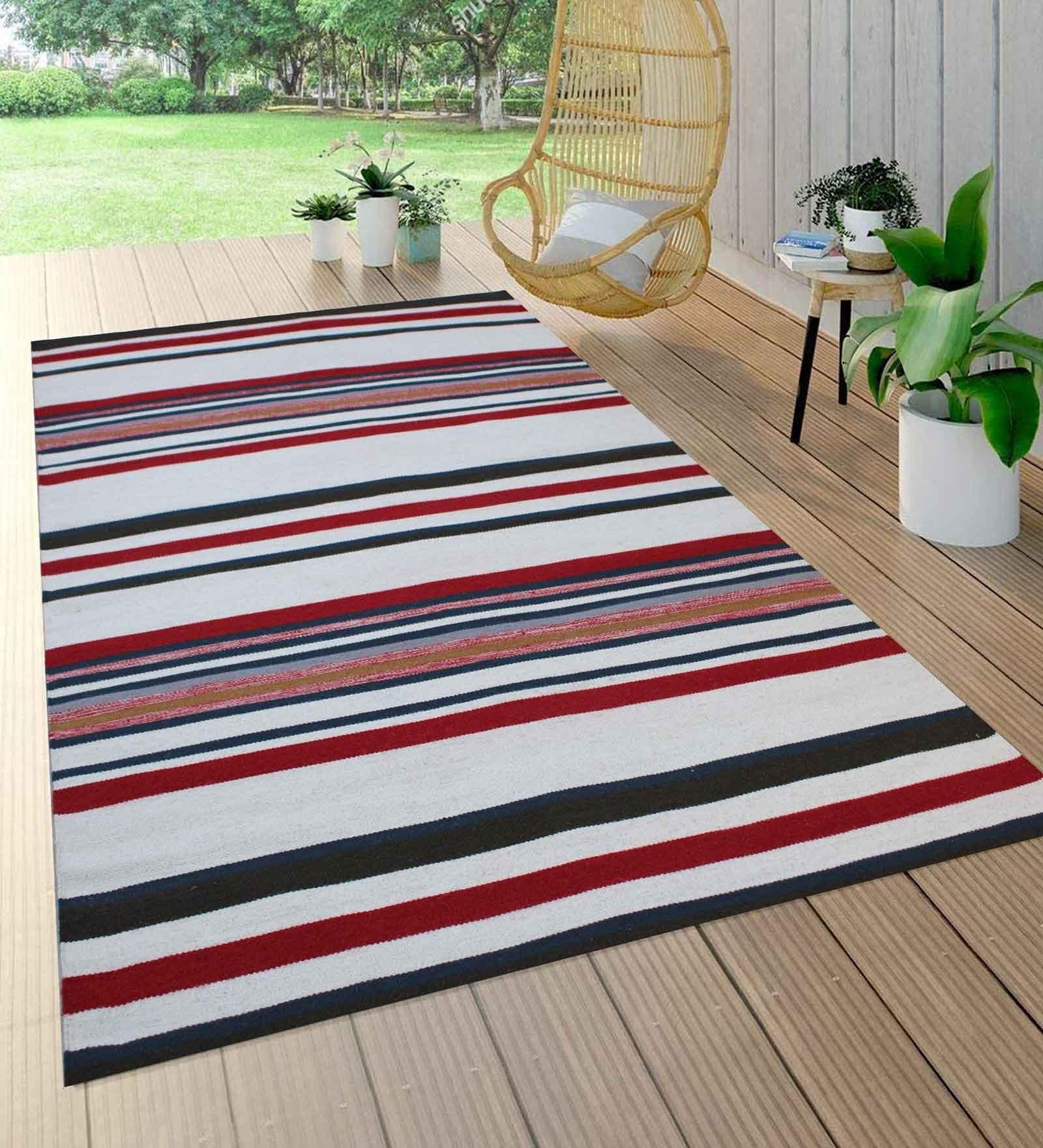 Multicolor Striped Wool 5 x 7 Feet Hand Woven Carpet