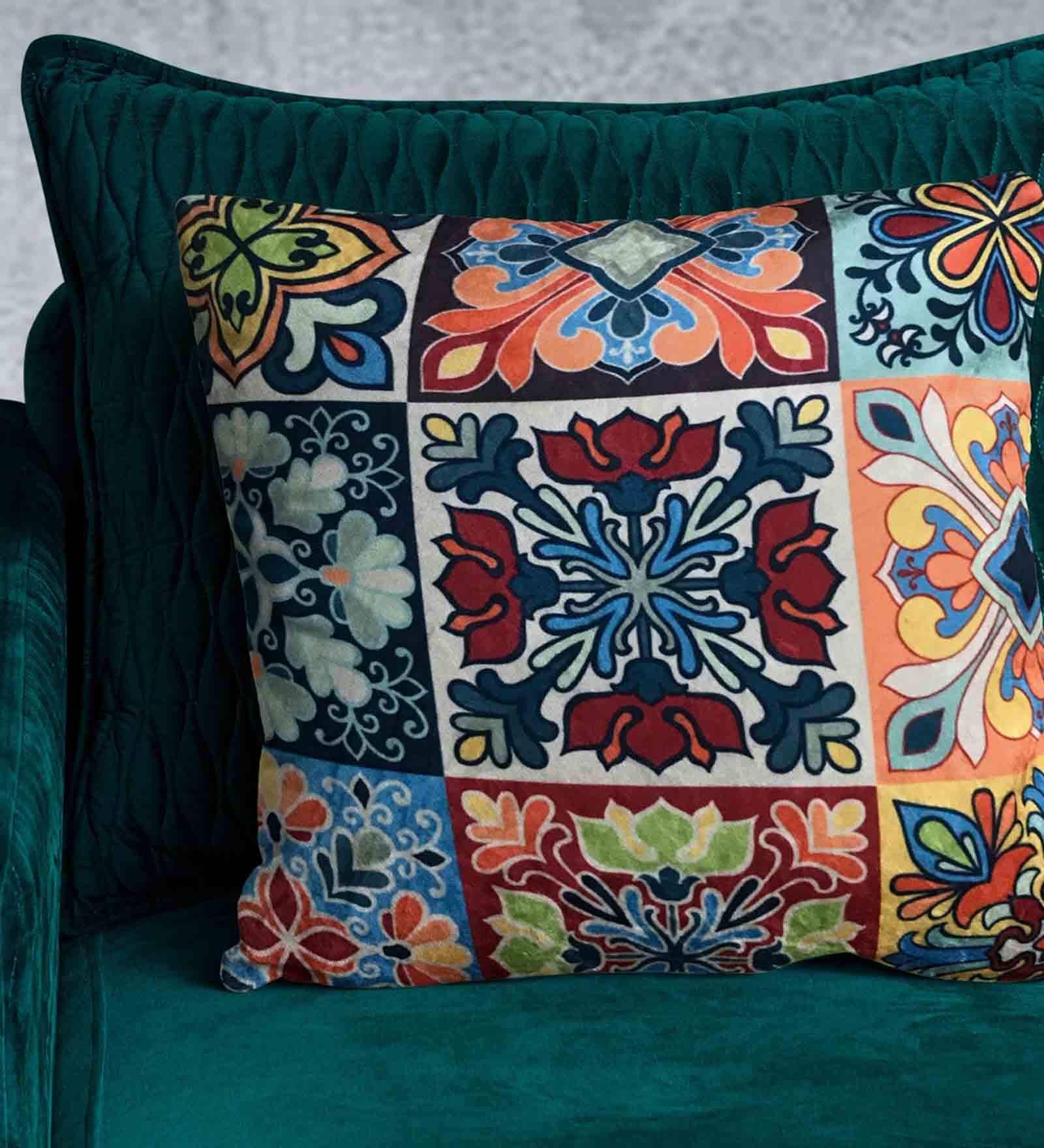 Multicolor Ziao Mix Velvet Blend Geometric 20x20 inches Cushion Covers 1 Pc