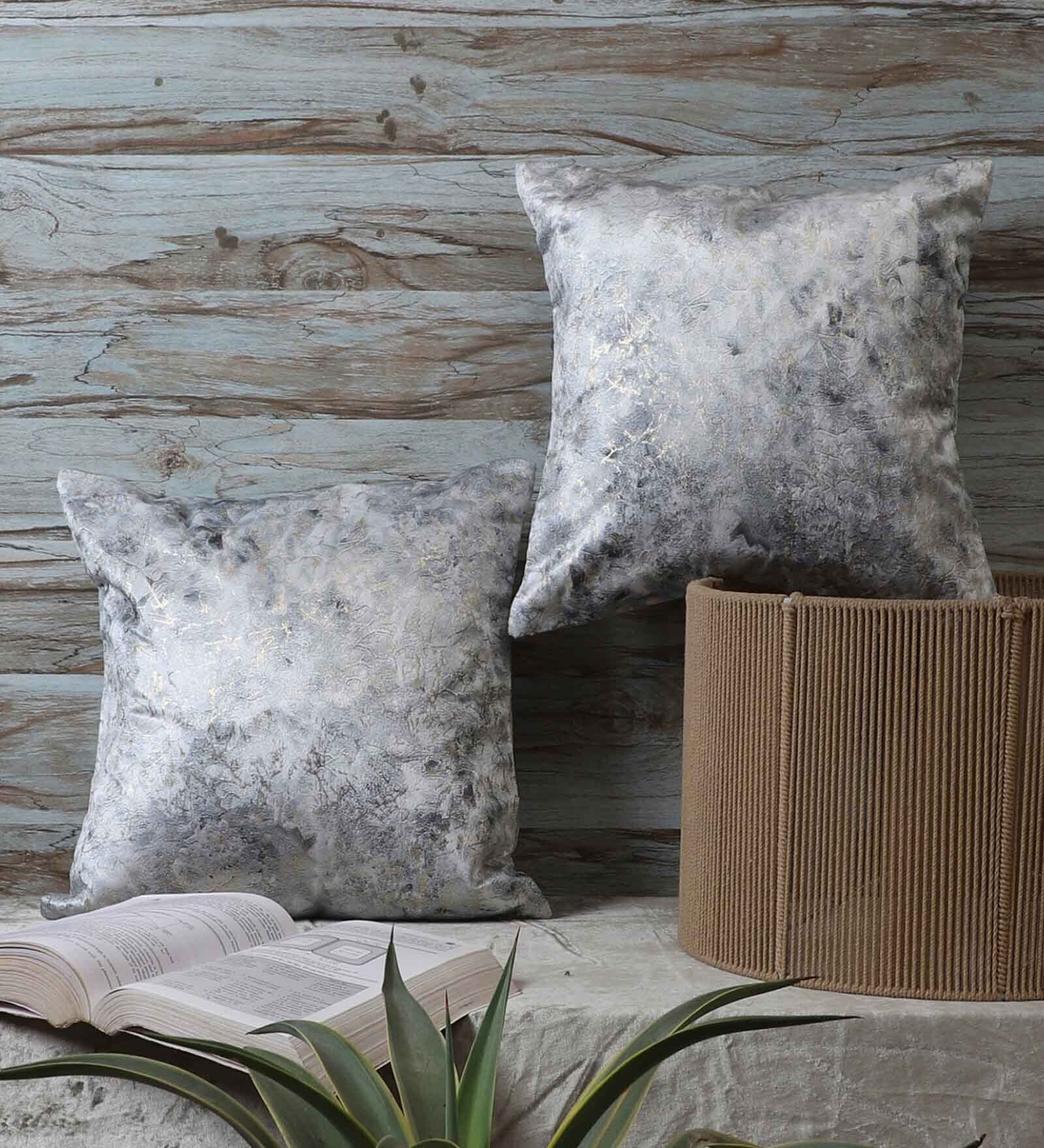 Grey Velvet Solid 16x16 inches Cushion Covers (Pack of 2)
