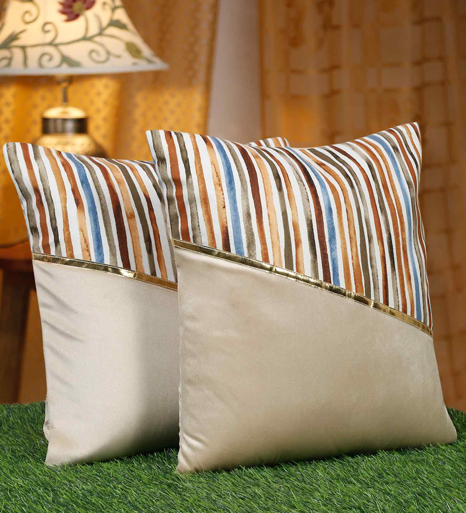 Buy Multicolor Velvet Striped 24X24 Inches Cushion Covers (Pack of 2 ...