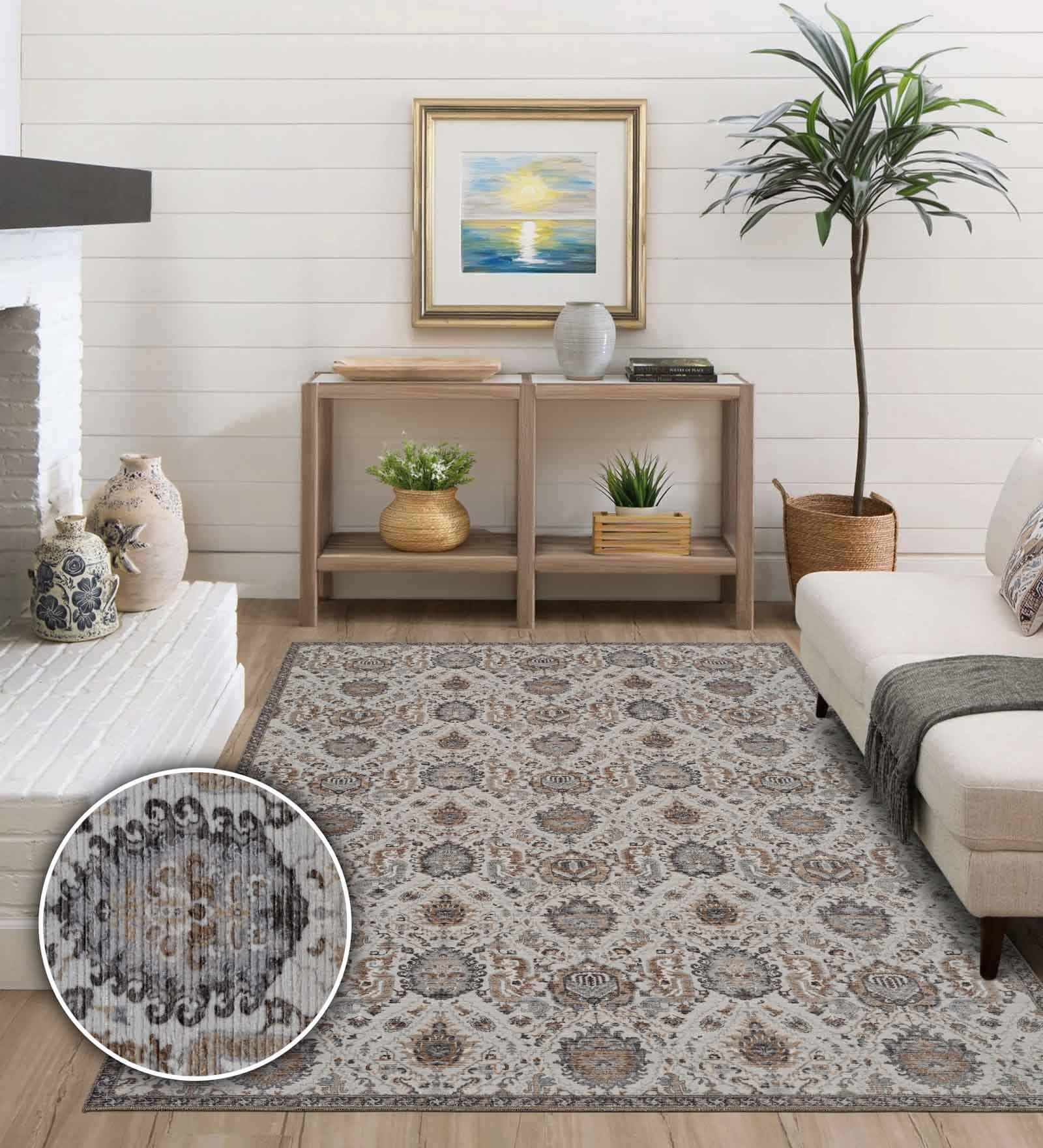 Multicolor Vintage Polyester 4' X 6' Machine Made Carpet