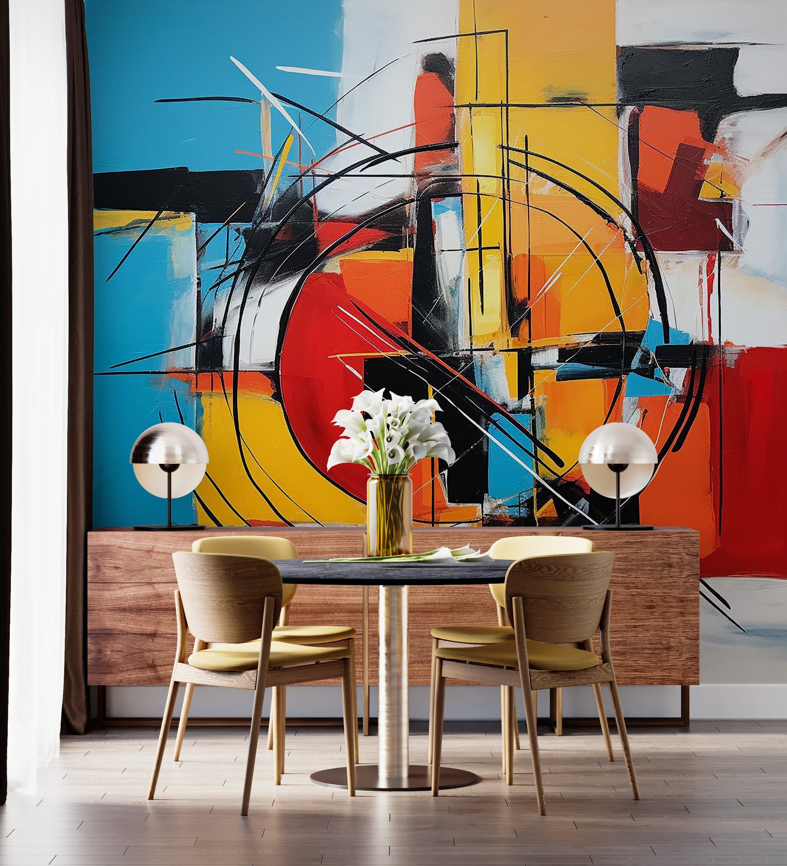 Vivid Cubist Burst Vinyl Abstract Self Adhesive Wallpaper (3 ft X 3 ft)