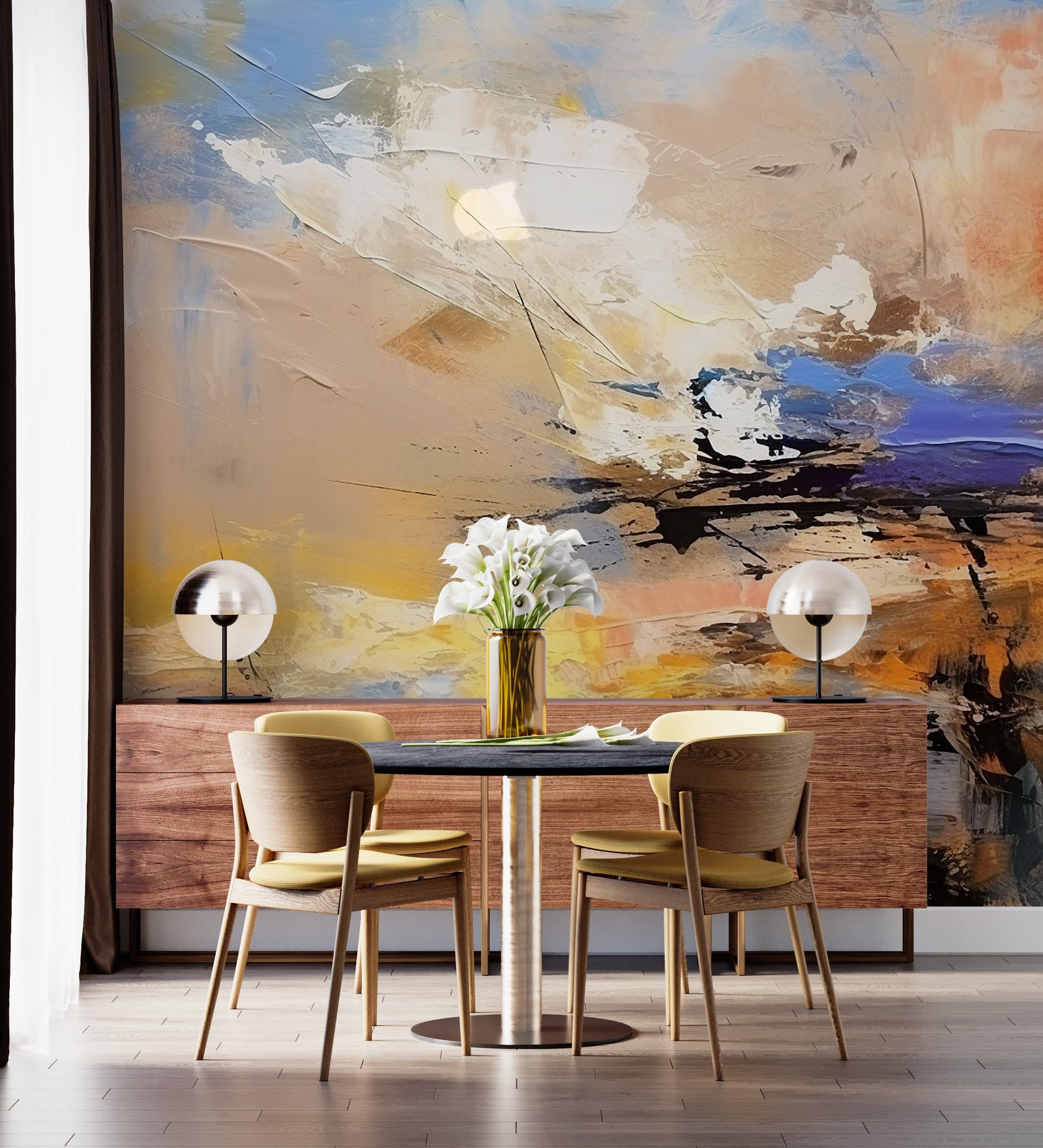 Amber Storm Abstract Vinyl Abstract Self Adhesive Wallpaper (3 ft X 3 ft)