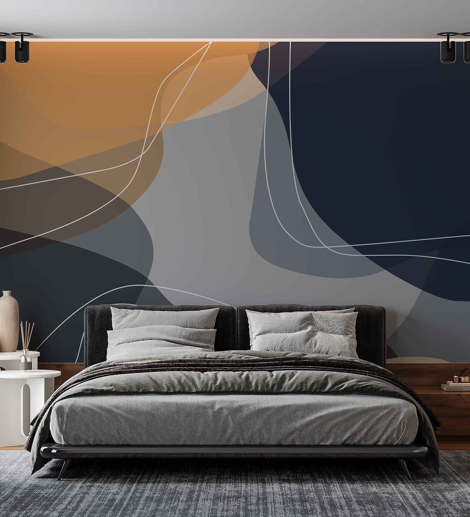 Amber Navy Organic Blend Vinyl Abstract Self Adhesive Wallpaper (3 ft X 3 ft)