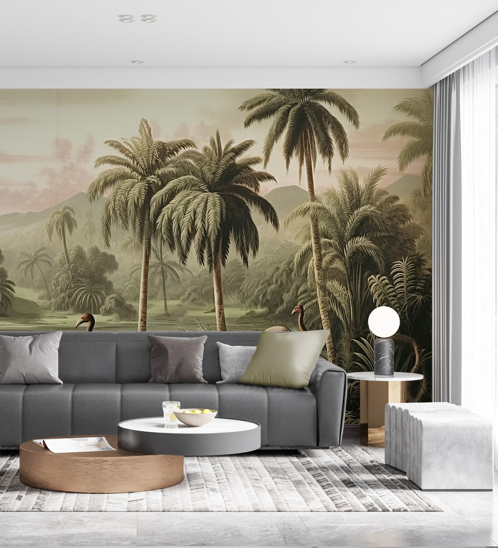 Vintage Palm Grove Vinyl Botanical Self Adhesive Wallpaper (3 ft X 3 ft)