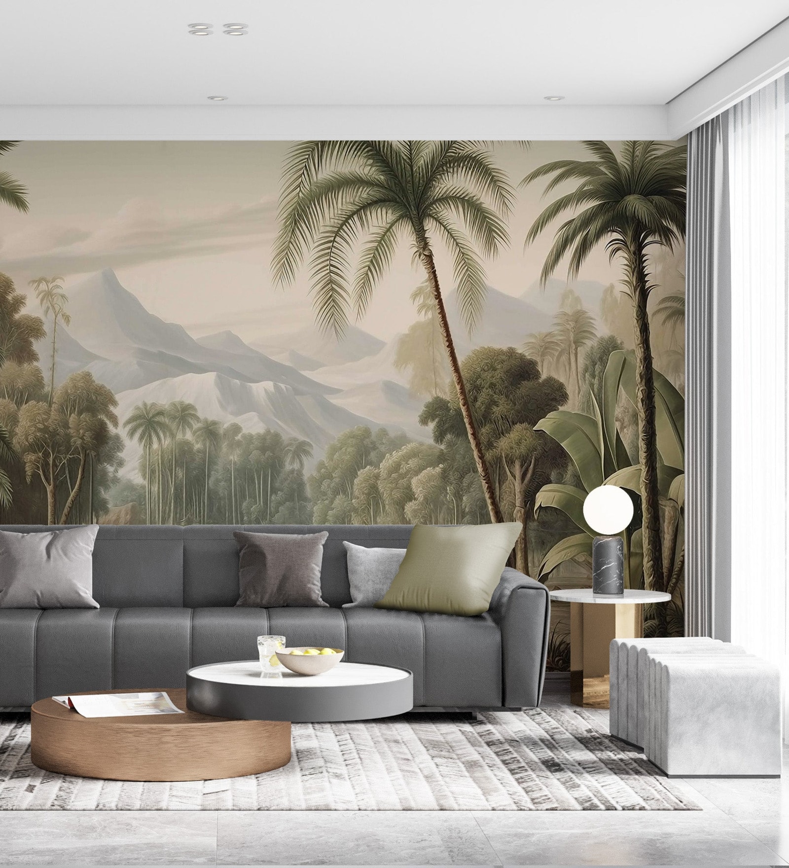 Misty Palm Grove Vinyl Botanical Self Adhesive Wallpaper (3 ft X 3 ft)