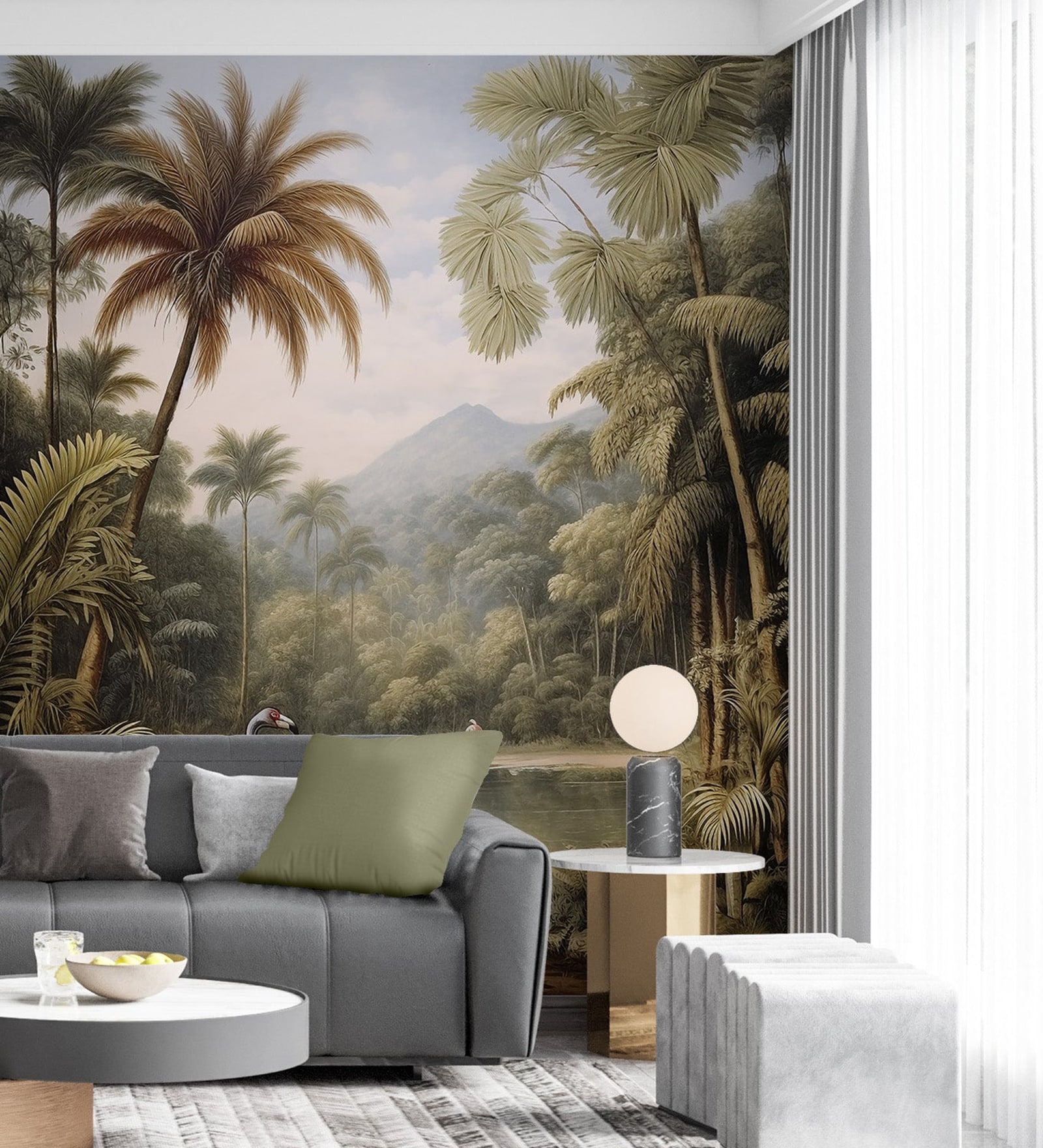 Mountain Palm Vista Vinyl Botanical Self Adhesive Wallpaper (3 ft X 3 ft)