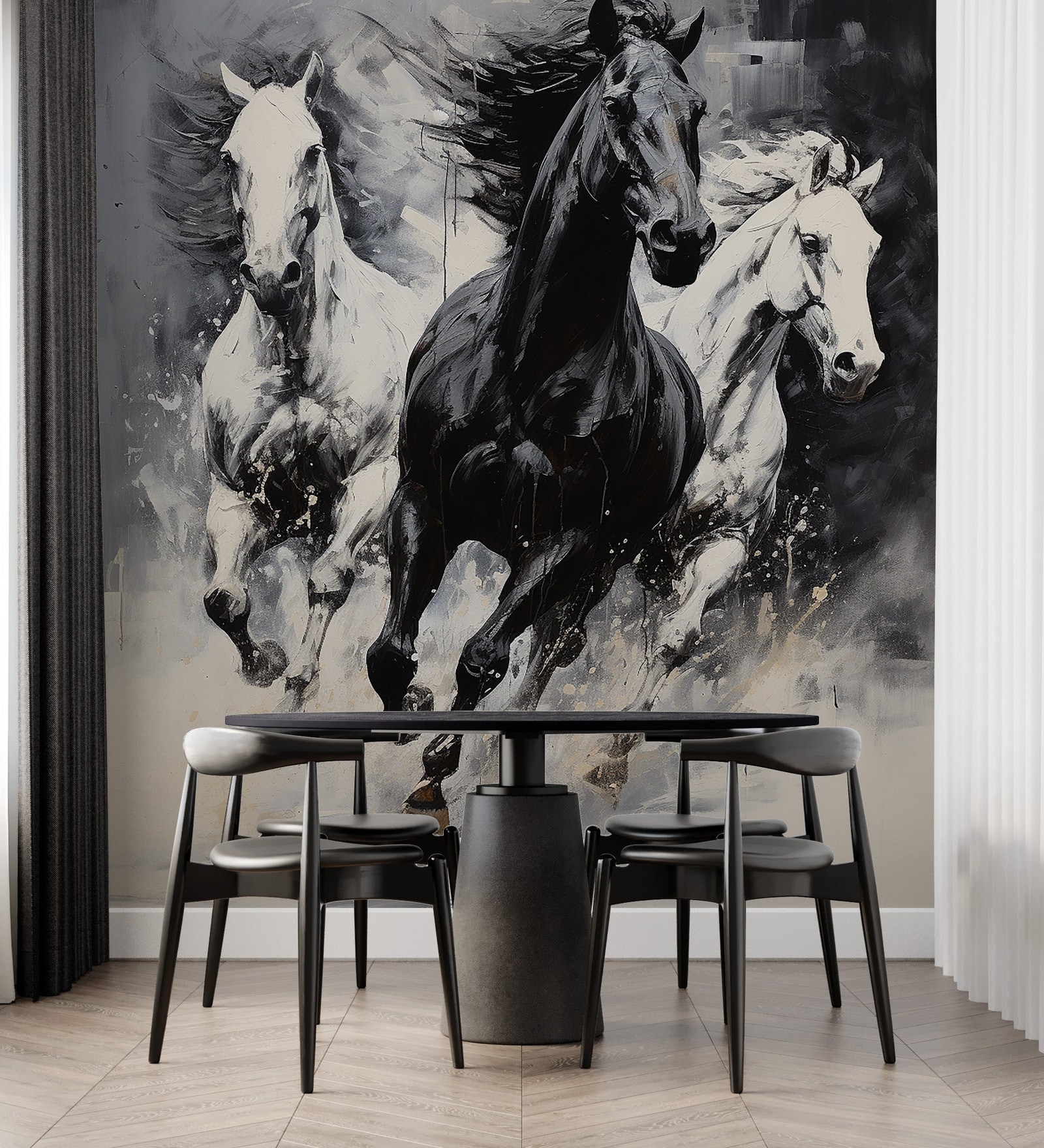Monochrome Horse Mural Vinyl Decorative Self Adhesive Wallpaper (3 ft X 3 ft)
