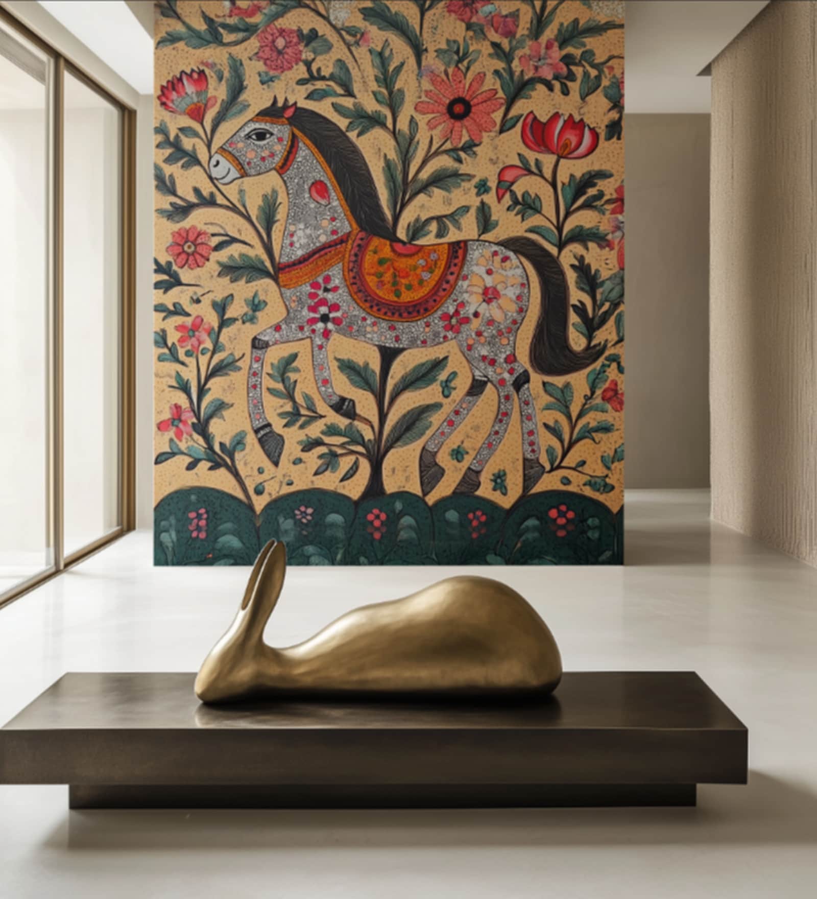 Vintage Folk Tapestry Vinyl Decorative Self Adhesive Wallpaper (3 ft X 3 ft)