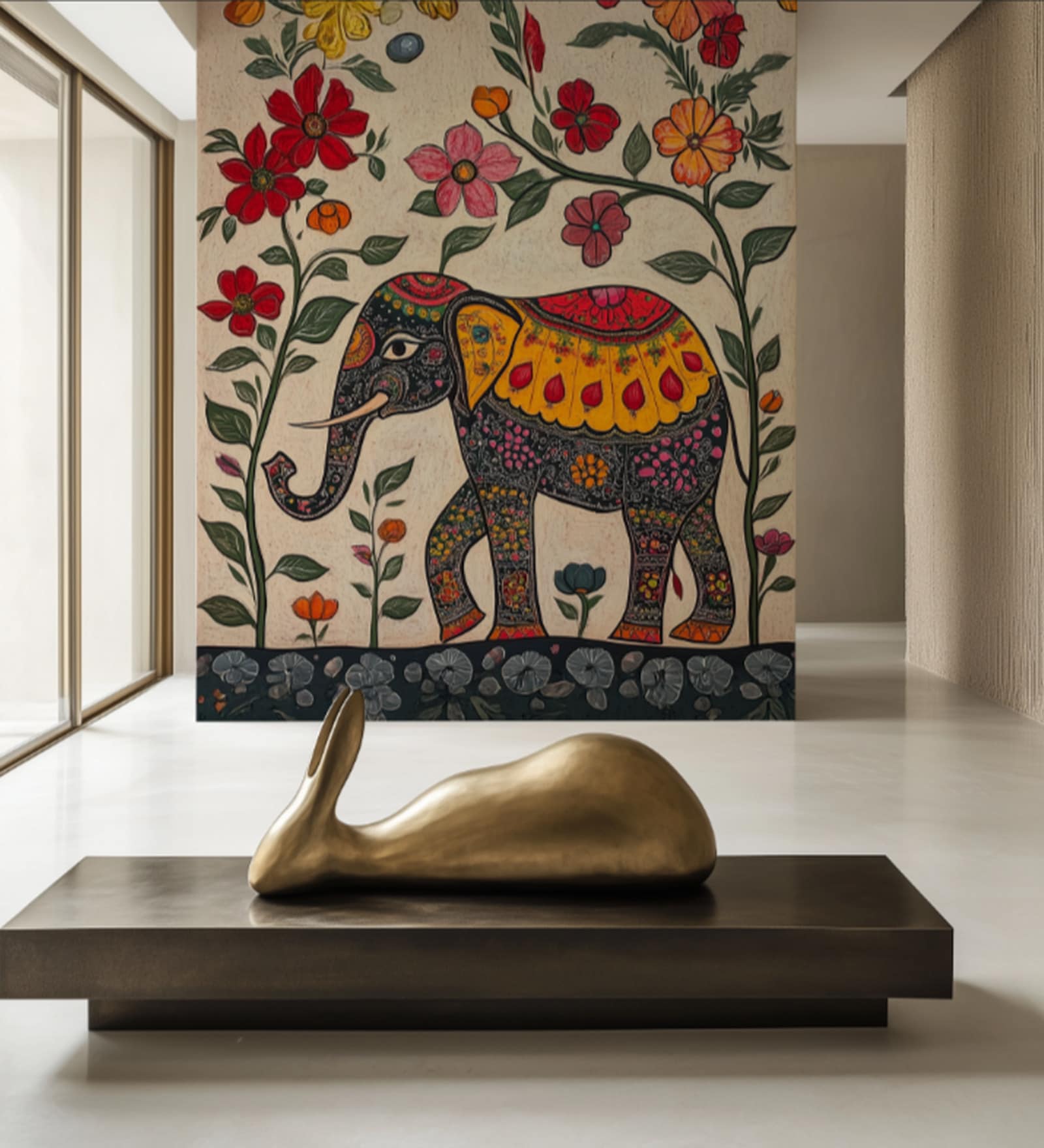 Ornate Elephant Motif Vinyl Decorative Self Adhesive Wallpaper (3 ft X 3 ft)