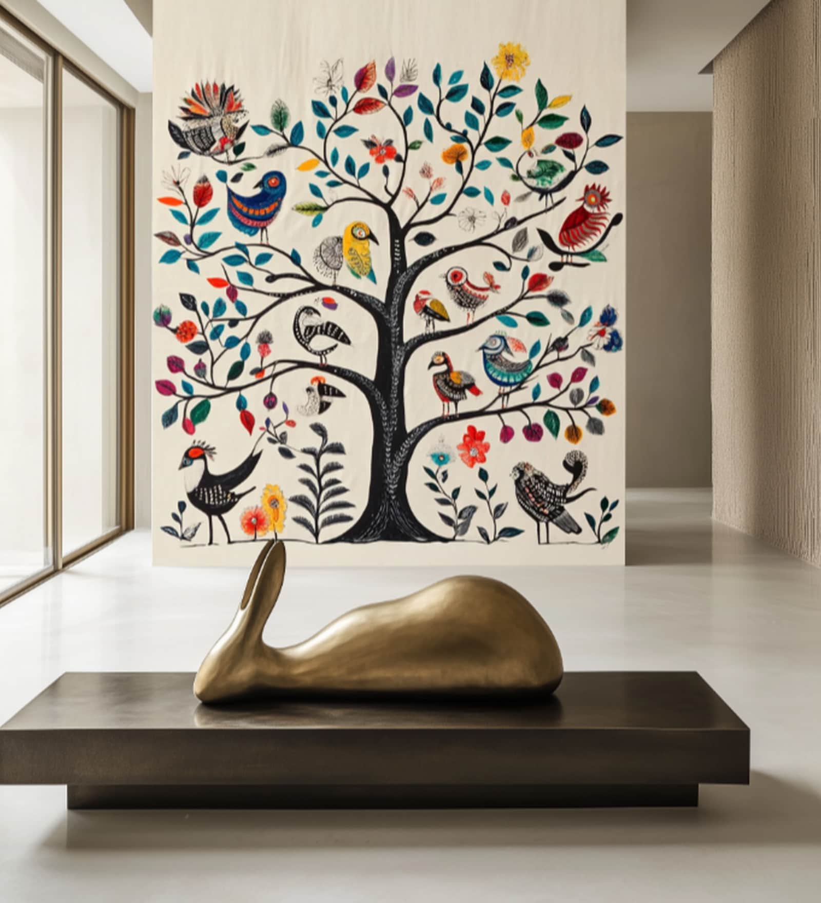 Songbird Tree Motif Vinyl Decorative Self Adhesive Wallpaper (3 ft X 3 ft)