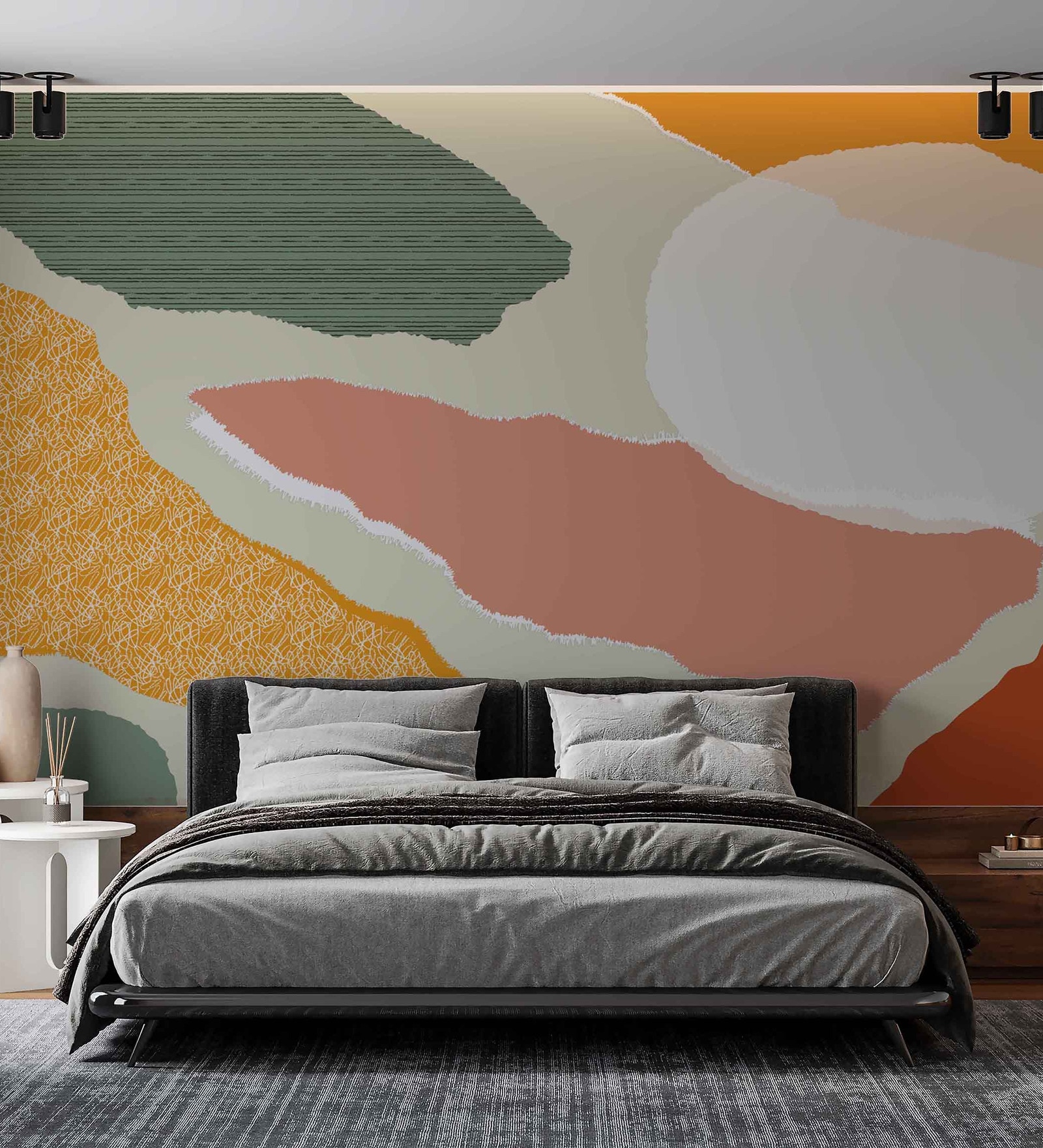 Peach Teal Organic Mix Vinyl Decorative Self Adhesive Wallpaper (3 ft X 3 ft)