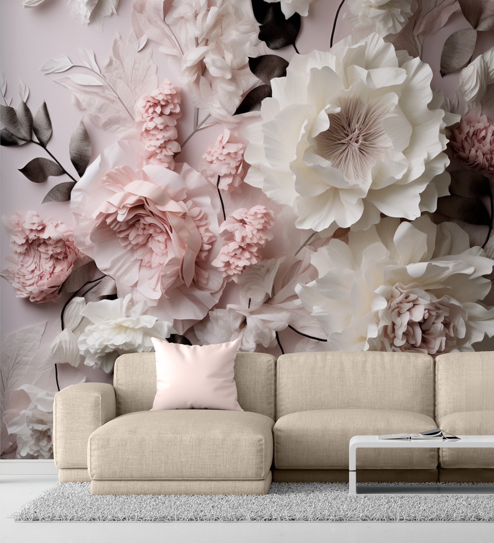 Blush Peony Garden Vinyl Floral Self Adhesive Wallpaper (3 ft X 3 ft)