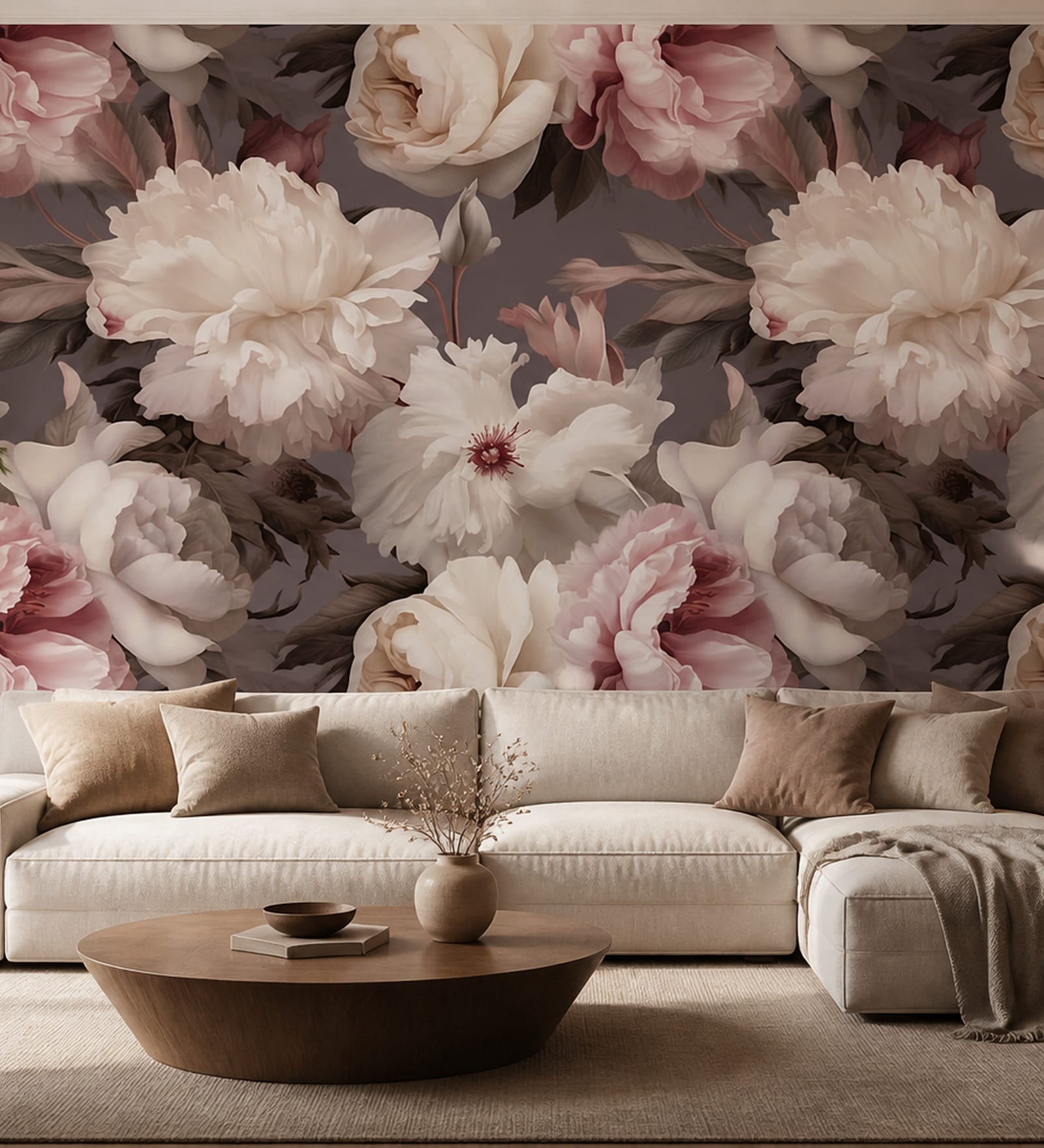 Dark Peony Bloom Vinyl Floral Self Adhesive Wallpaper (3 ft X 3 ft)
