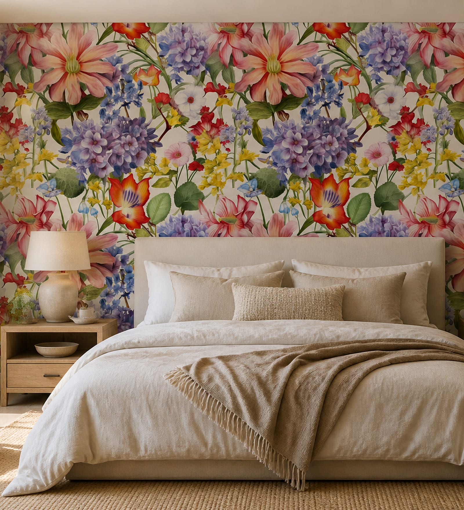 Rainbow Floral Bouquet Vinyl Floral Self Adhesive Wallpaper (3 ft X 3 ft)