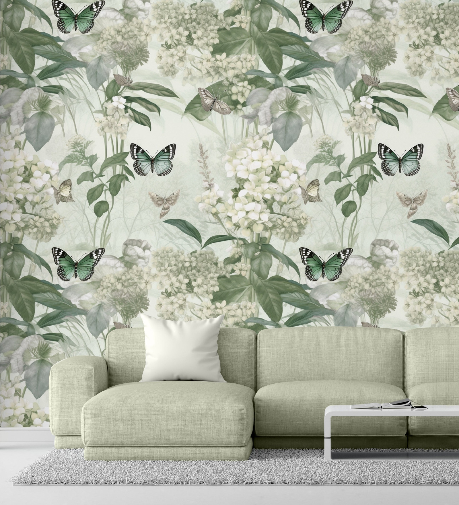 Butterfly Blossom Sage Vinyl Floral Self Adhesive Wallpaper (3 ft X 3 ft)