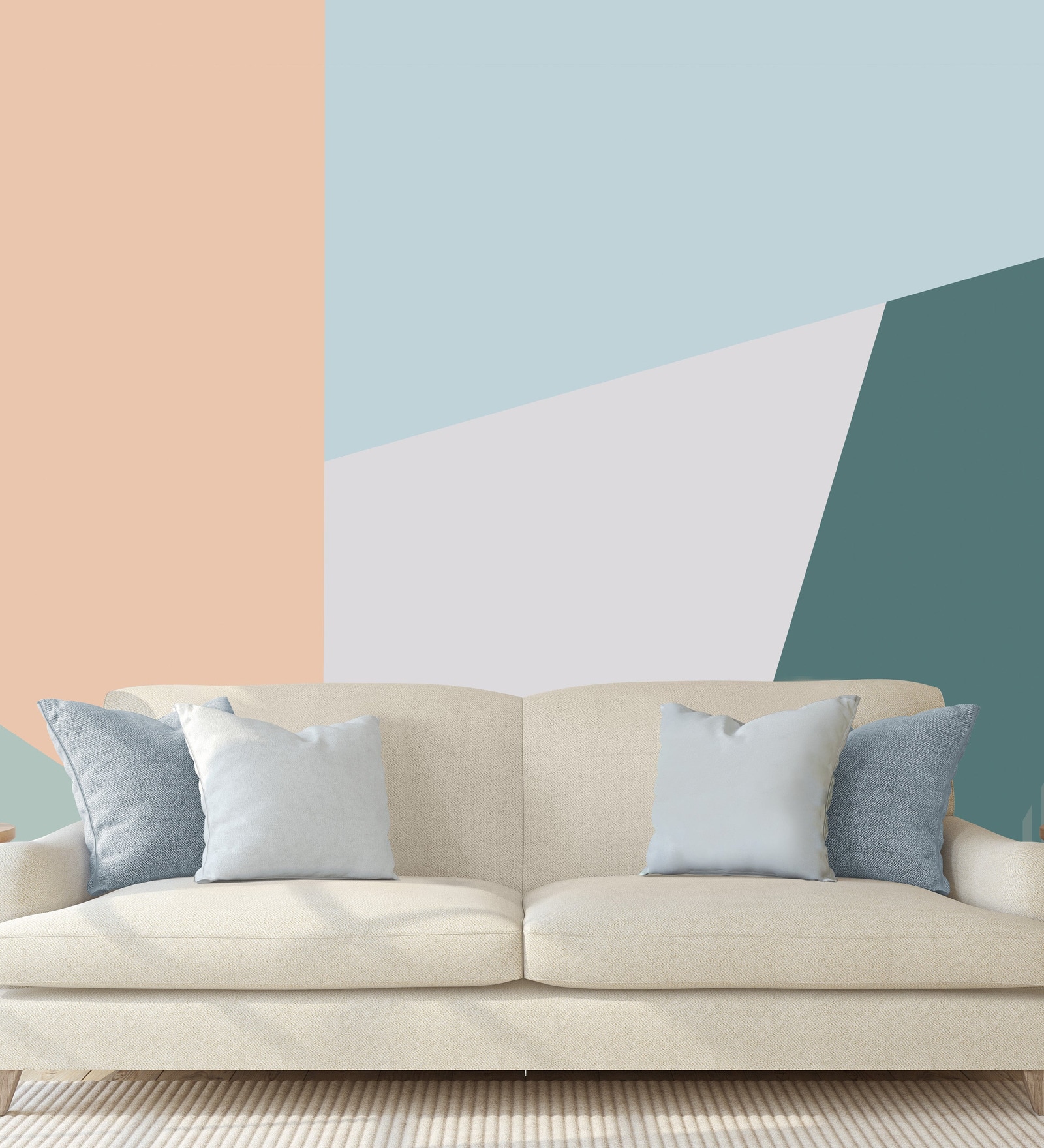 Peach Teal Blocks Vinyl Geometric Self Adhesive Wallpaper (3 ft X 3 ft)