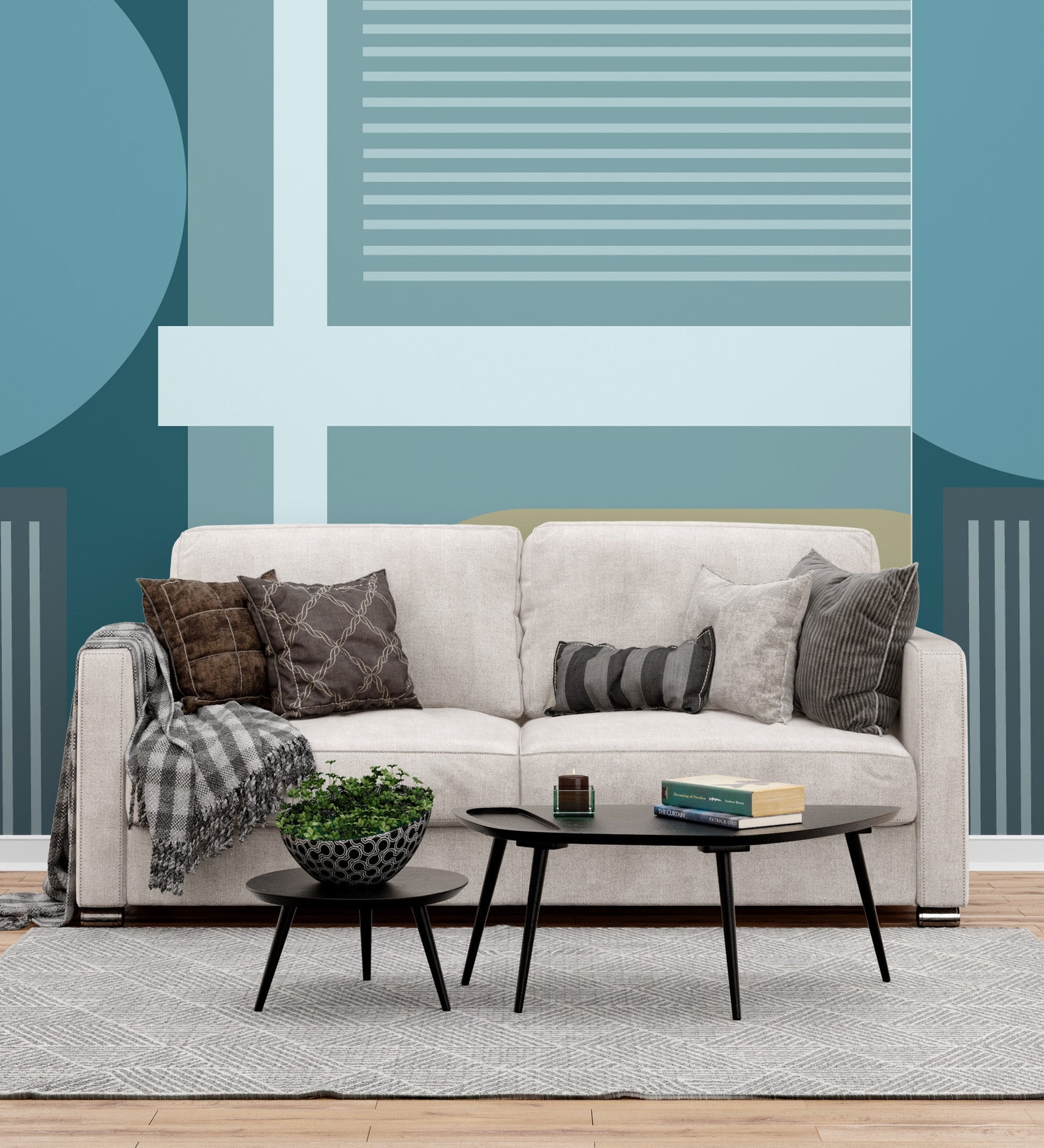 Teal Circle Stripes Vinyl Geometric Self Adhesive Wallpaper (3 ft X 3 ft)
