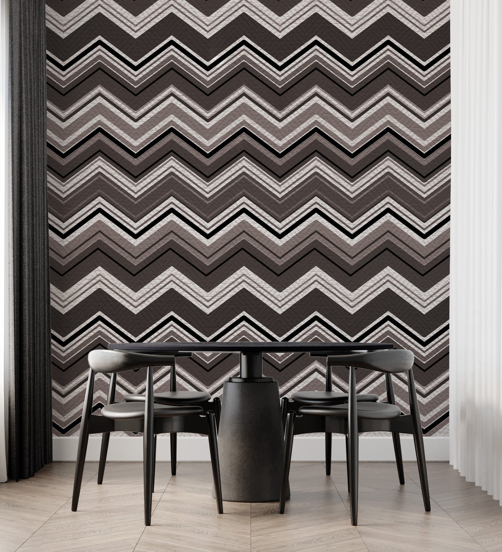 Zigzag Chevron Pattern Vinyl Geometric Self Adhesive Wallpaper (3 ft X 3 ft)