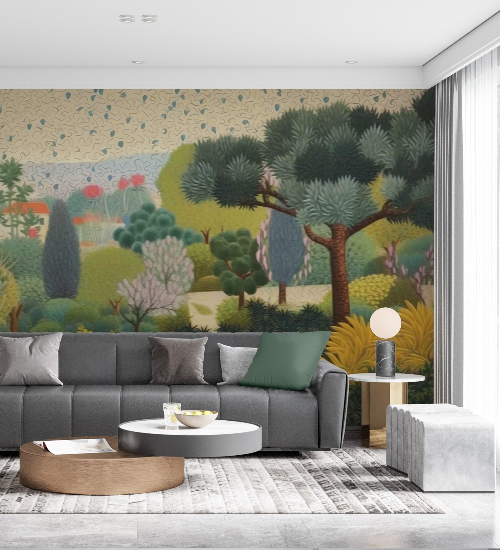 Whimsical Village Grove Vinyl Landscape Self Adhesive Wallpaper (3 ft X 3 ft)