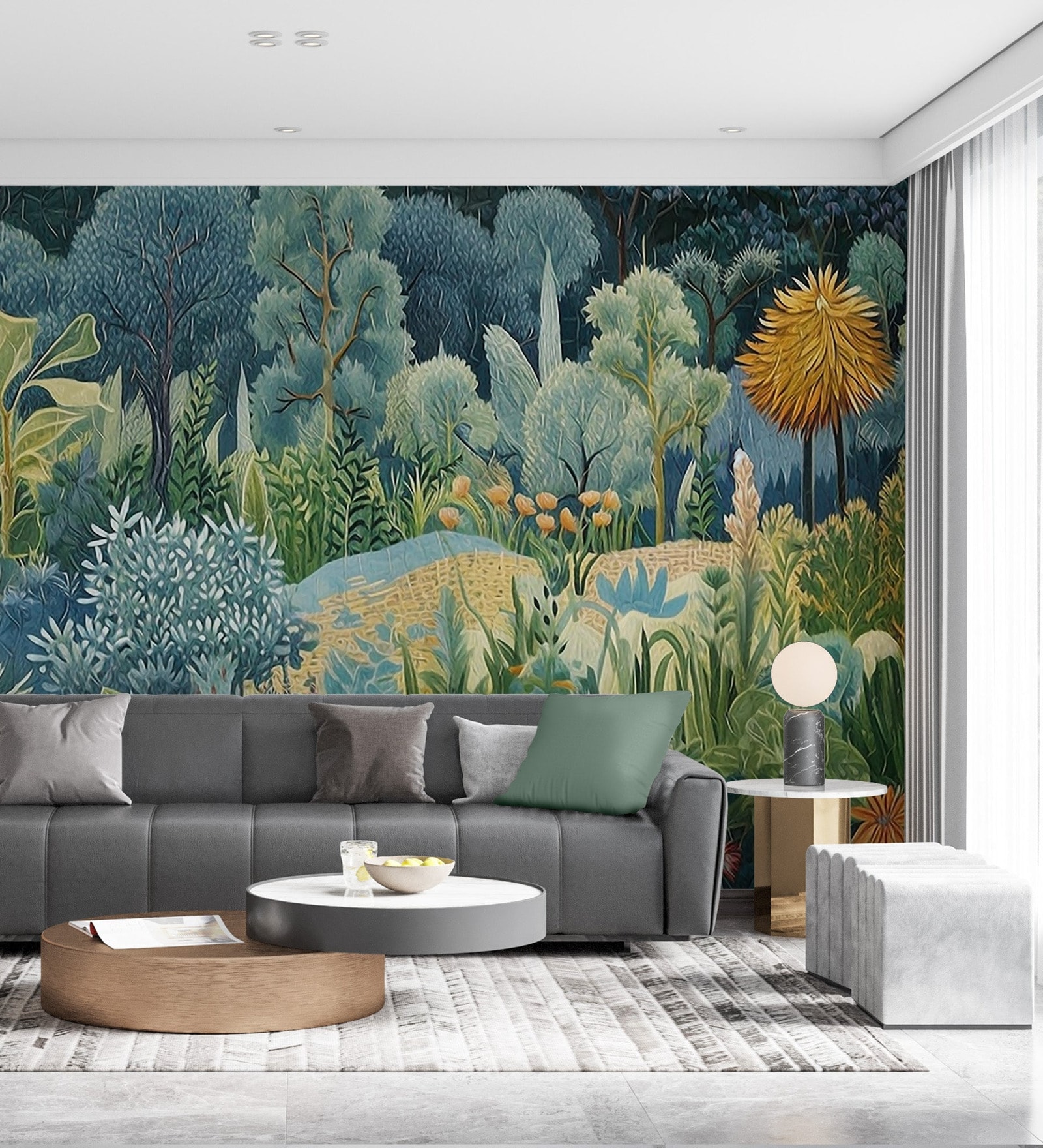 Autumn Garden Pathway Vinyl Landscape Self Adhesive Wallpaper (3 ft X 3 ft)