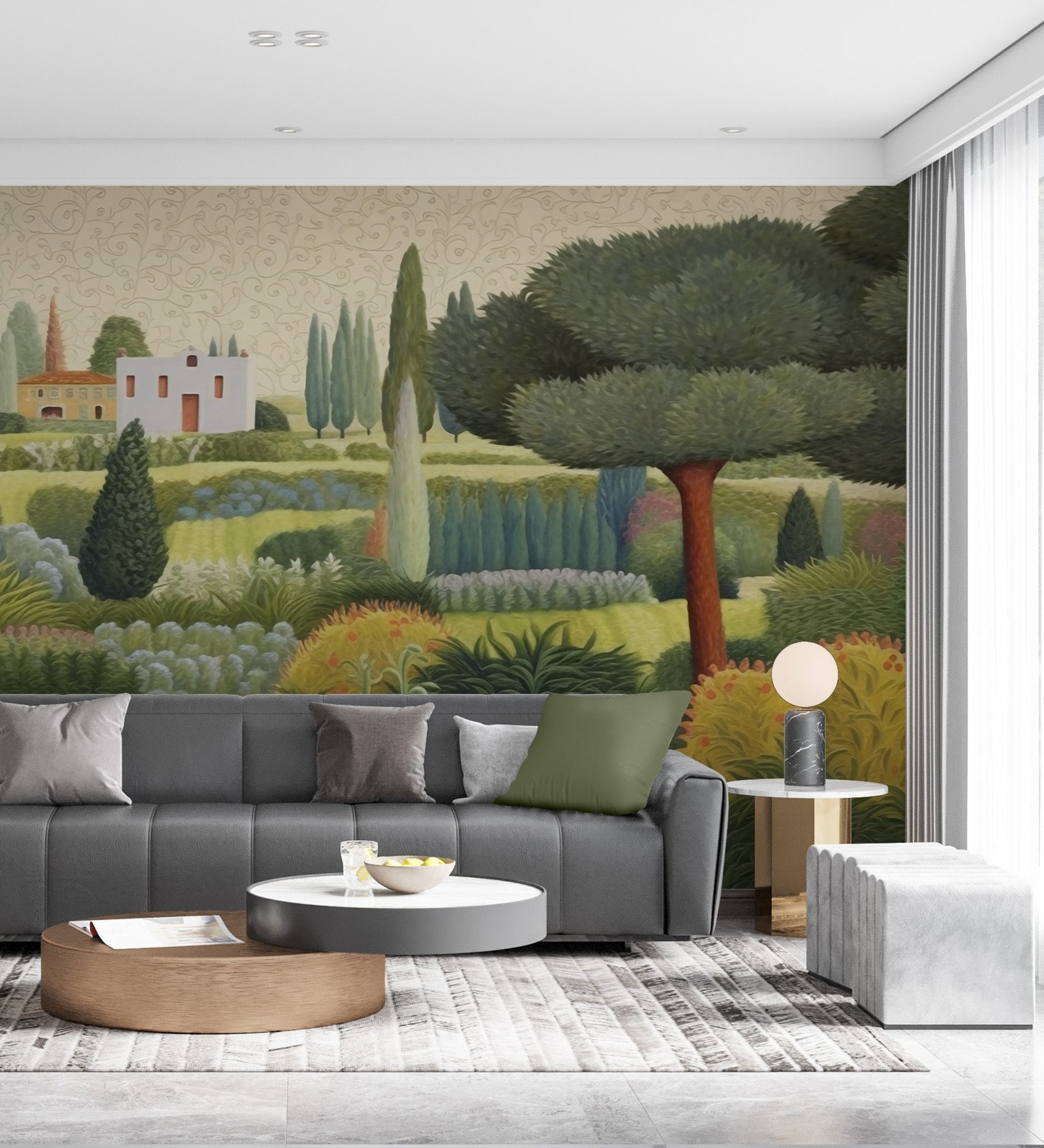 Countryside Village View Vinyl Landscape Self Adhesive Wallpaper (3 ft X 3 ft)