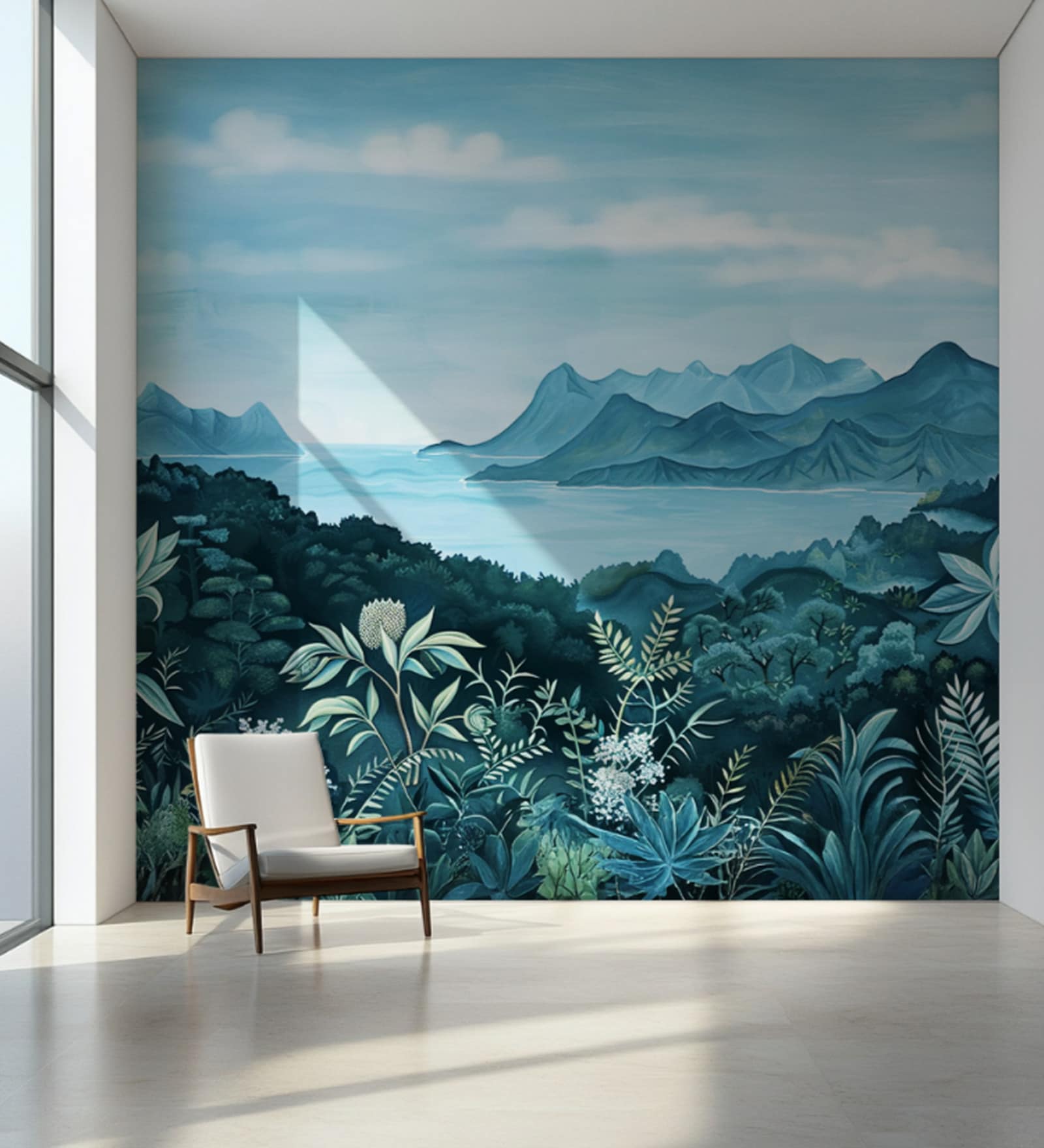 Blue Mountain Lake Vinyl Landscape Self Adhesive Wallpaper (3 ft X 3 ft)
