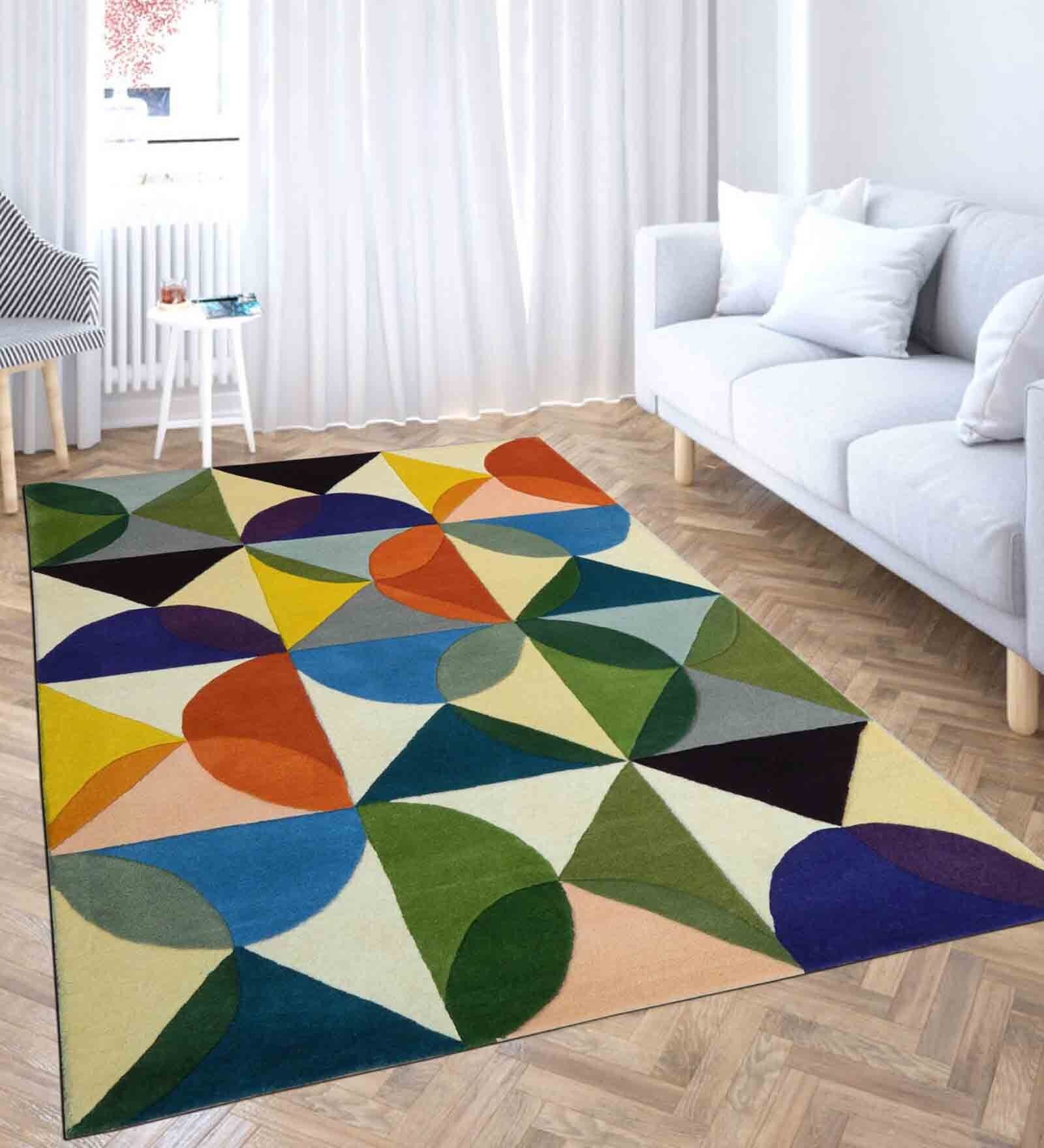Multicolor Geometric Wool 4 ft x 6 ft Hand Tufted Carpet