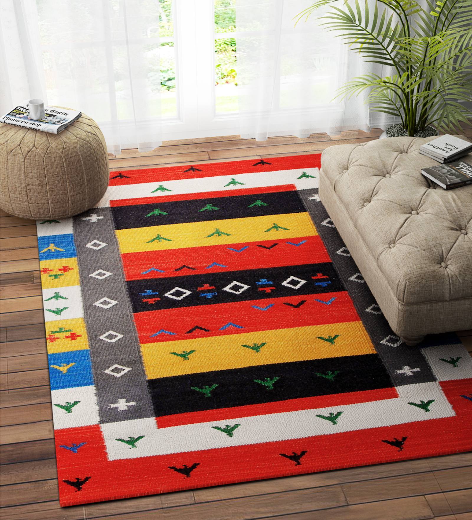 Multicolor Wool Rectangle 4.3 x 6.3 Feet Dhurrie