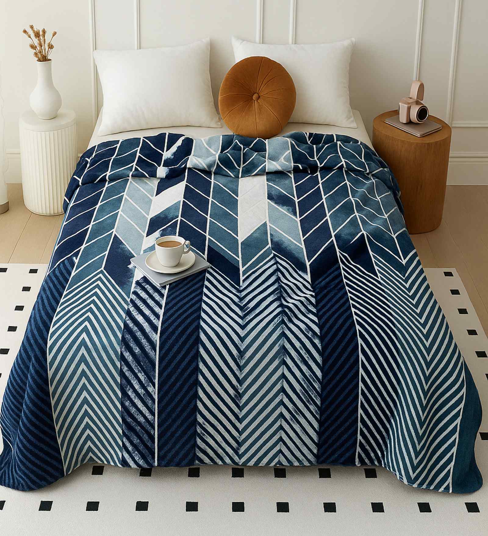 Multicolor Wool Abstract 330 GSM Double Bed woolen blanket