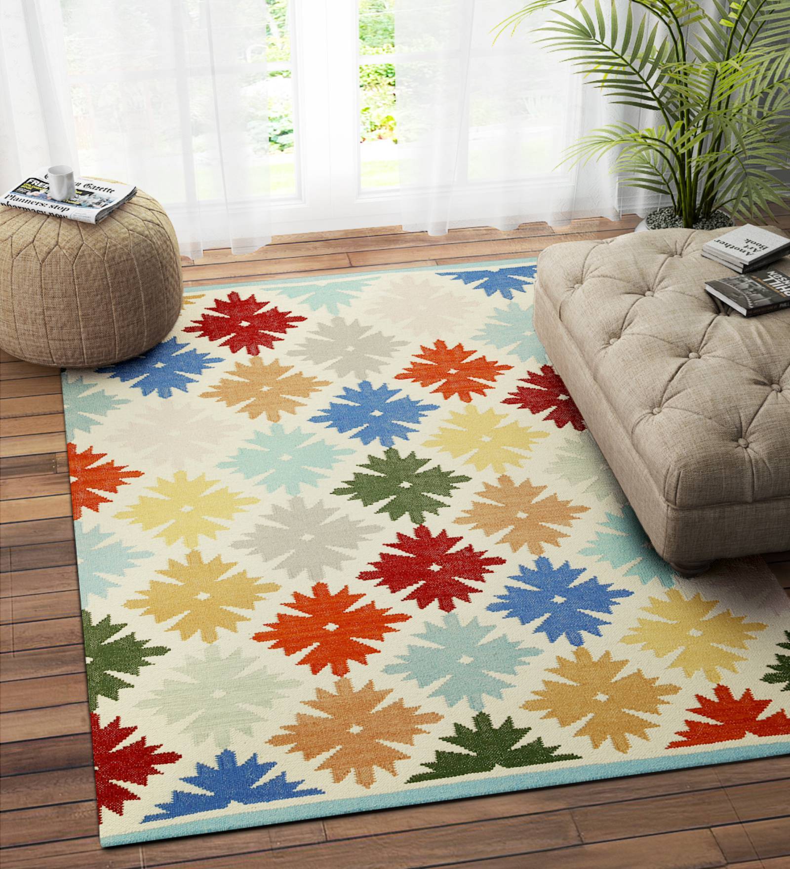 Multicolor Wool Abstract 72 x 48 Inches Hand Woven Dhurrie