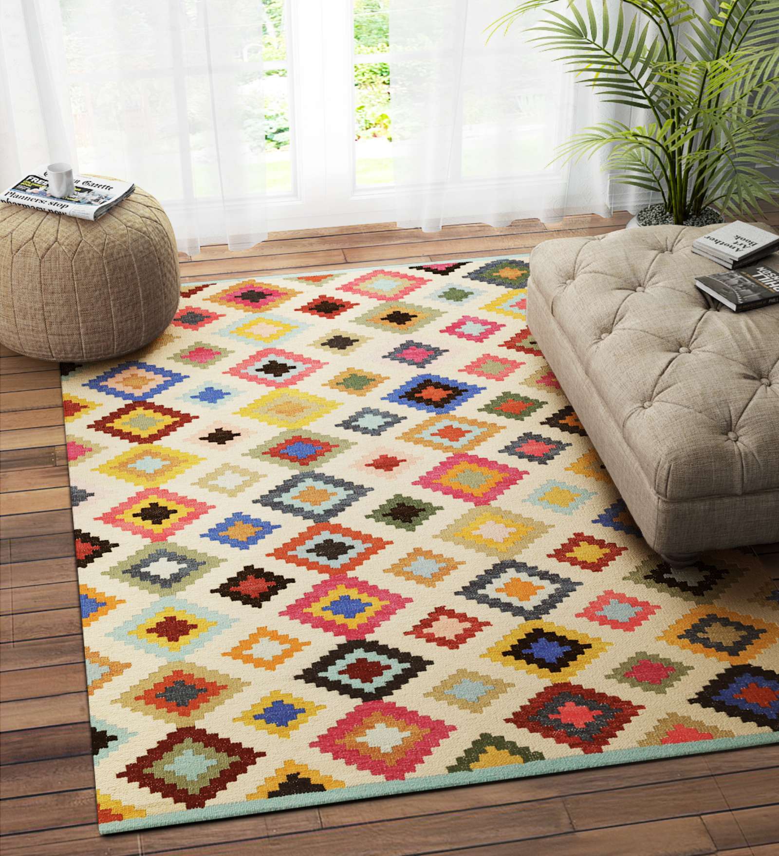 Multicolor Wool Abstract 72 x 48 Inches Hand Woven Dhurrie