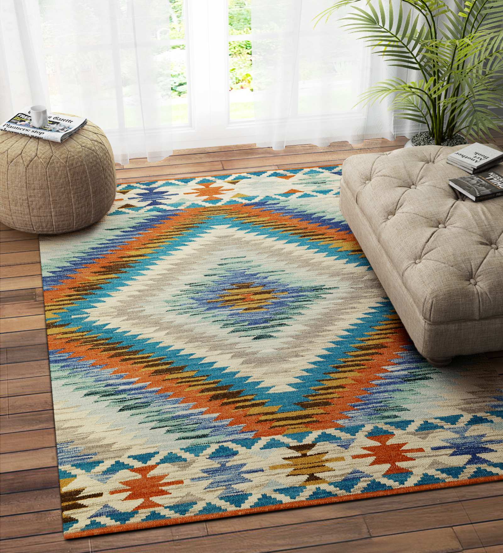 Multicolor Wool Abstract 72 x 48 Inches Hand Woven Dhurrie