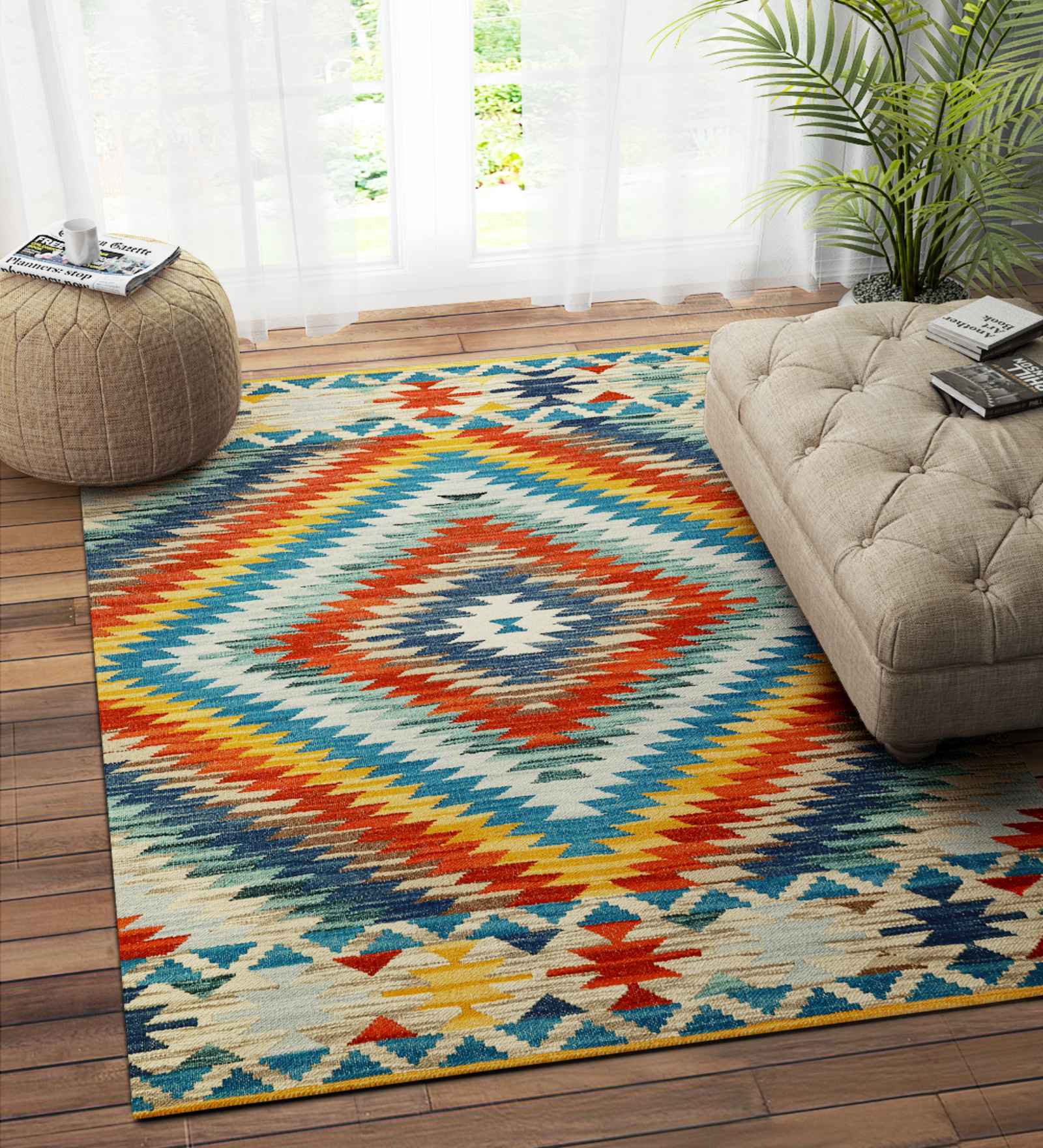 Multicolor Wool Abstract 72 x 48 Inches Hand Woven Dhurrie