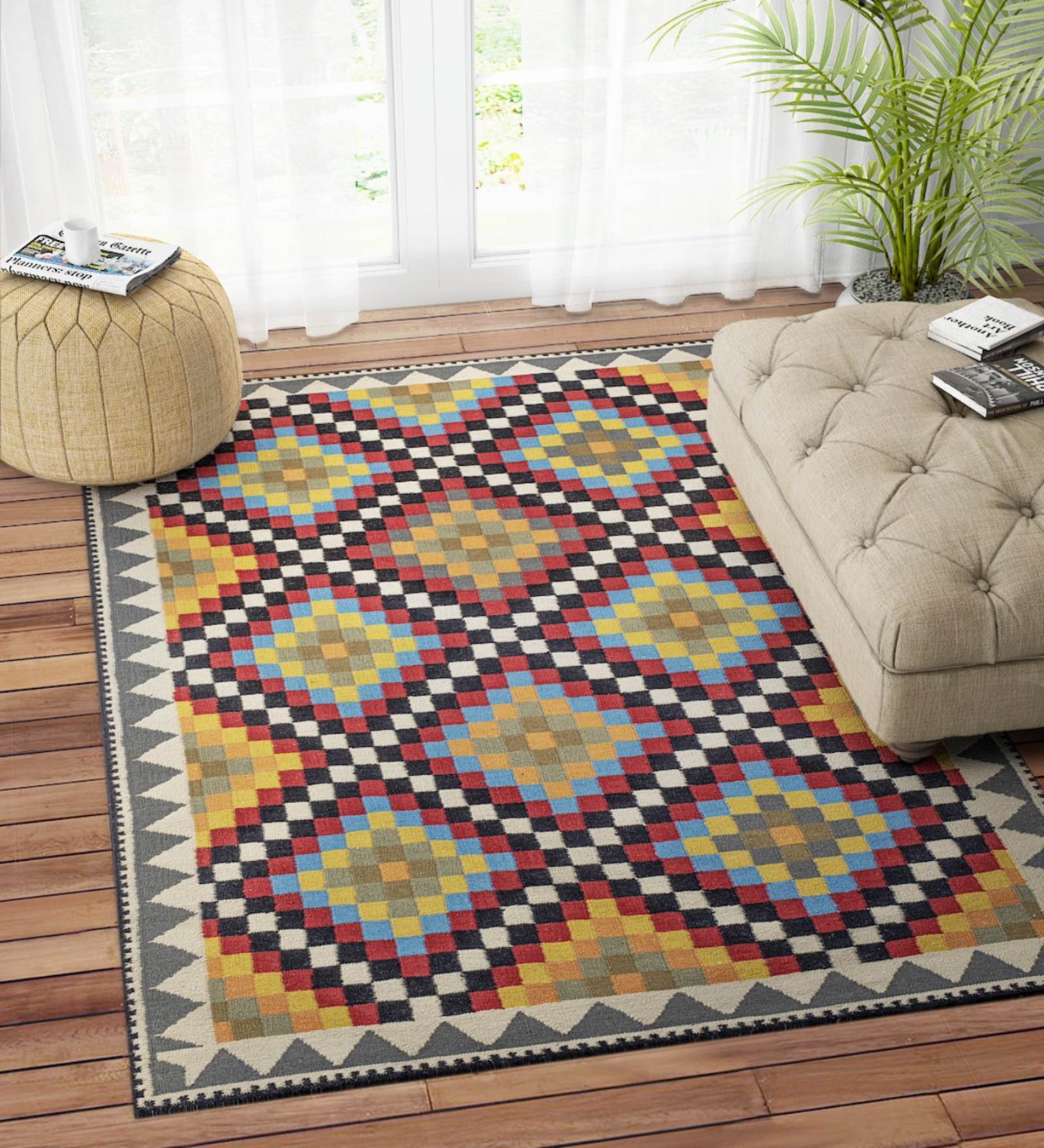 Multicolor Wool Abstract 72 x 48 Inches Hand Woven Dhurrie