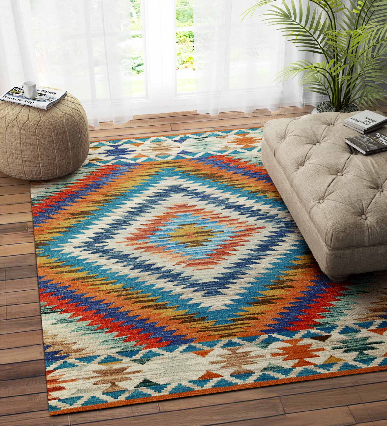 Multicolor Wool Abstract 72 x 48 Inches Hand Woven Dhurrie