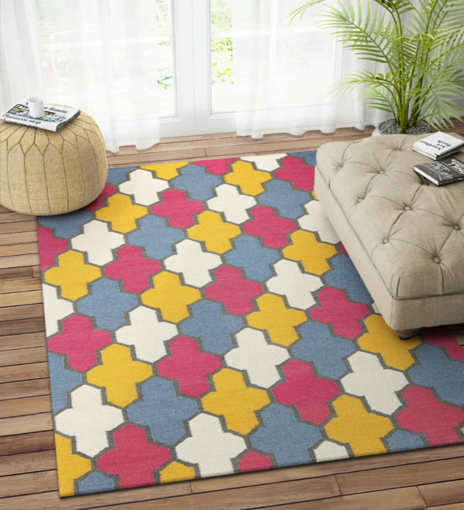 Multicolor Wool Abstract 96 x 60 Inches Hand Woven Dhurrie