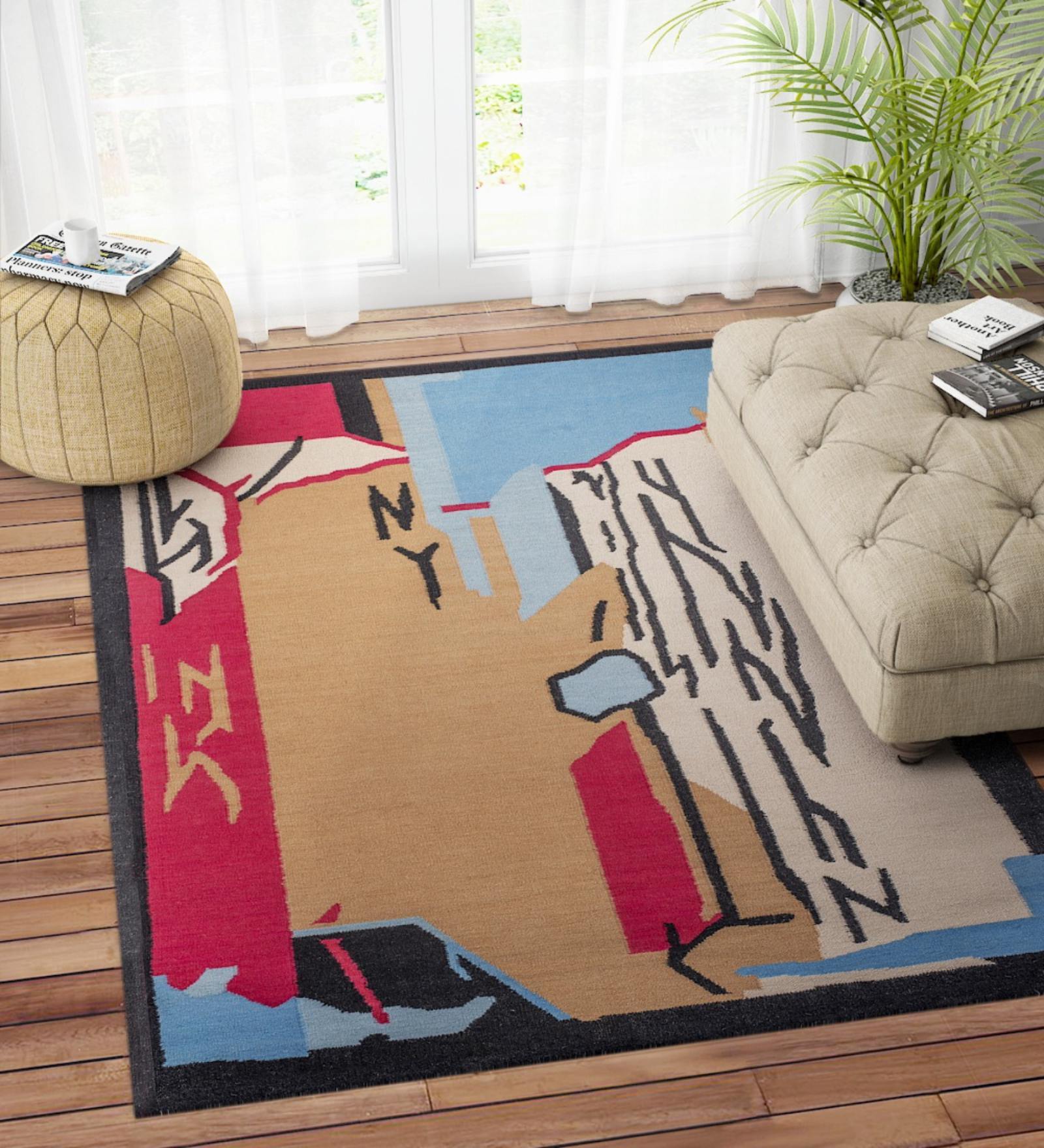 Multicolor Wool Abstract 96 x 60 Inches Hand Woven Dhurrie