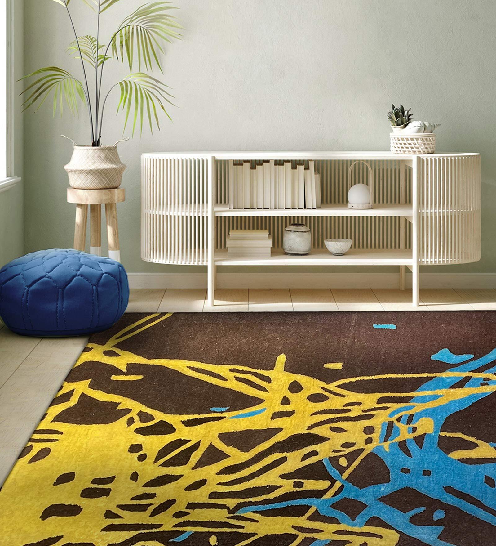 Buy Multicolor Abstract Wool And Viscose 3 ft x 5 ft Hand Tufted Carpet