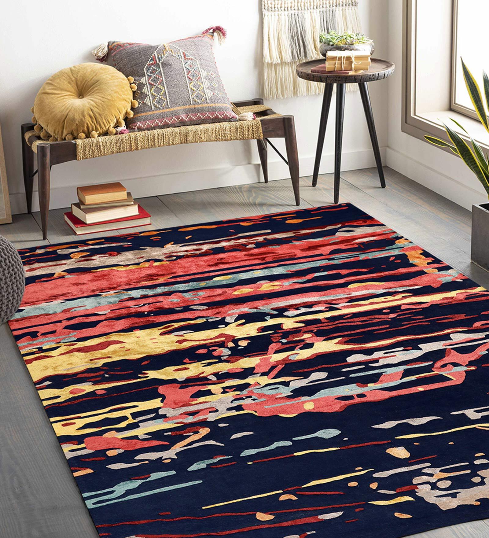 Multicolor Abstract Wool And Viscose 8 ft x 10 ft Hand Tufted Carpet