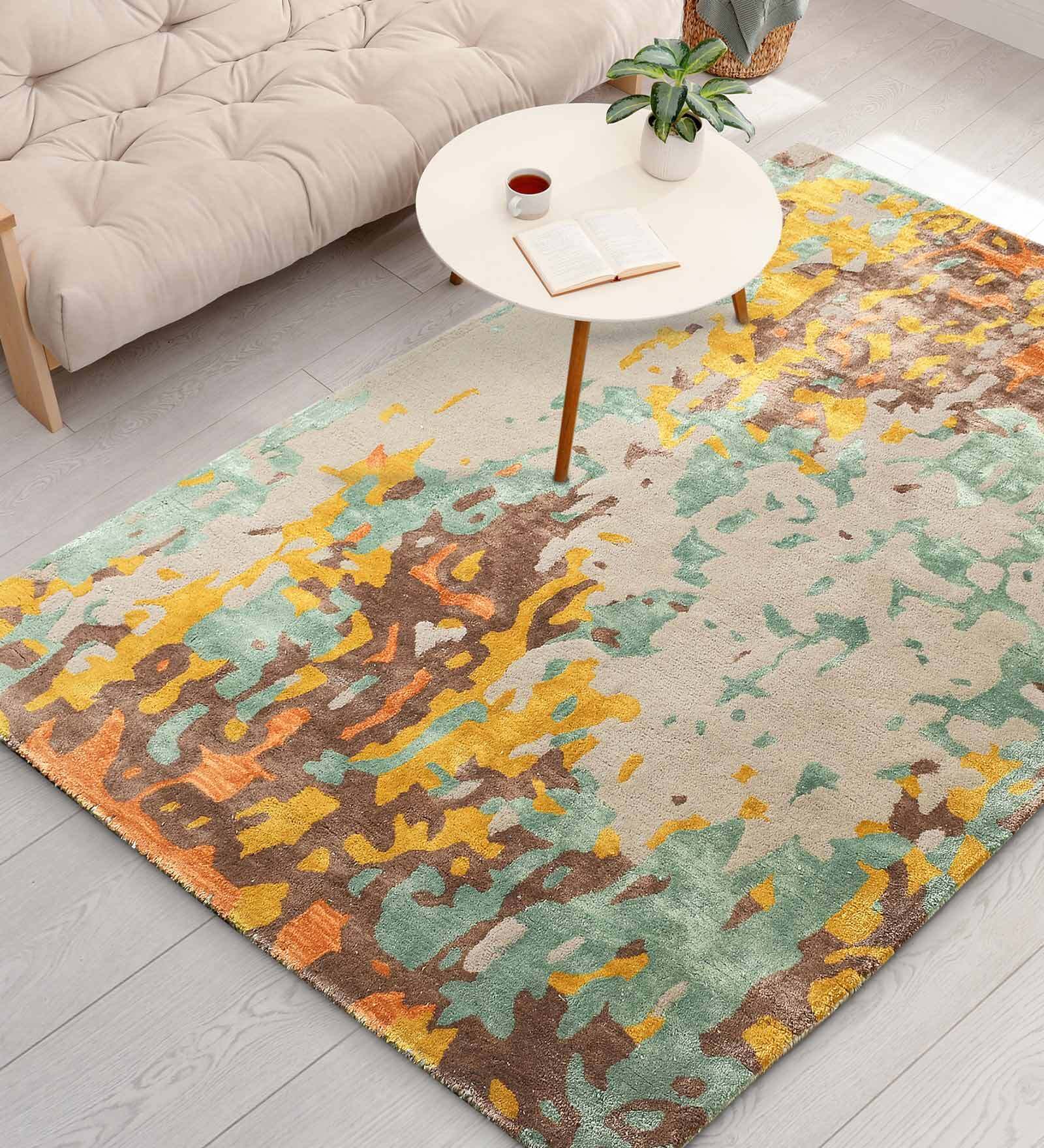 Buy Multicolor Wool and Viscose Abstract 4 x 6 Feet Hand Tufted Carpet