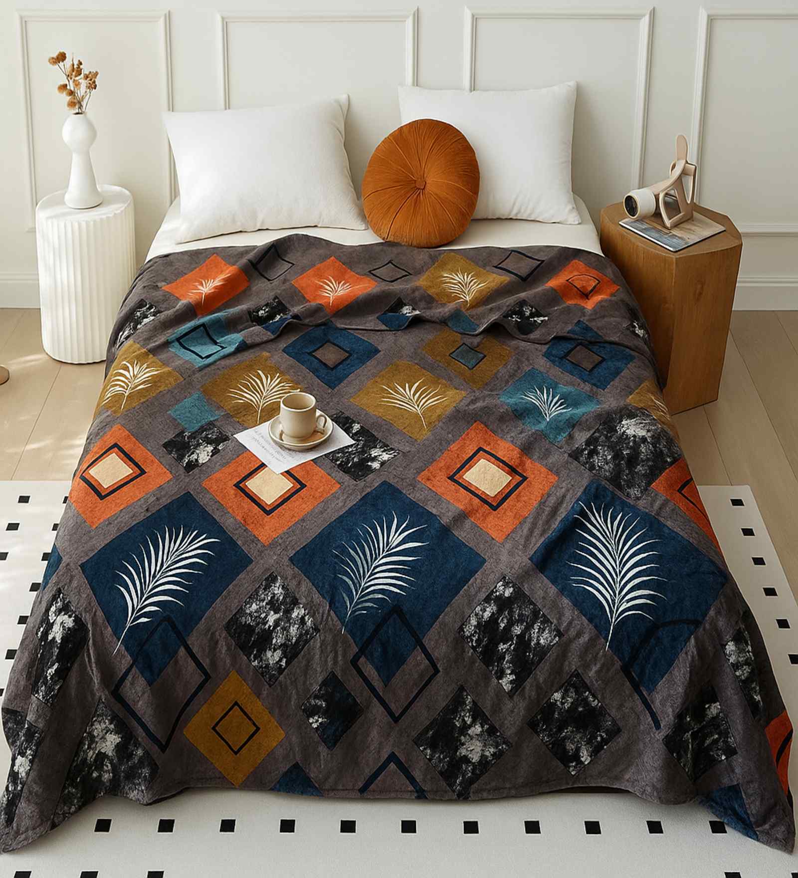 Multicolor Wool Floral 330 GSM Super Soft Woolen Double Bed Blanket