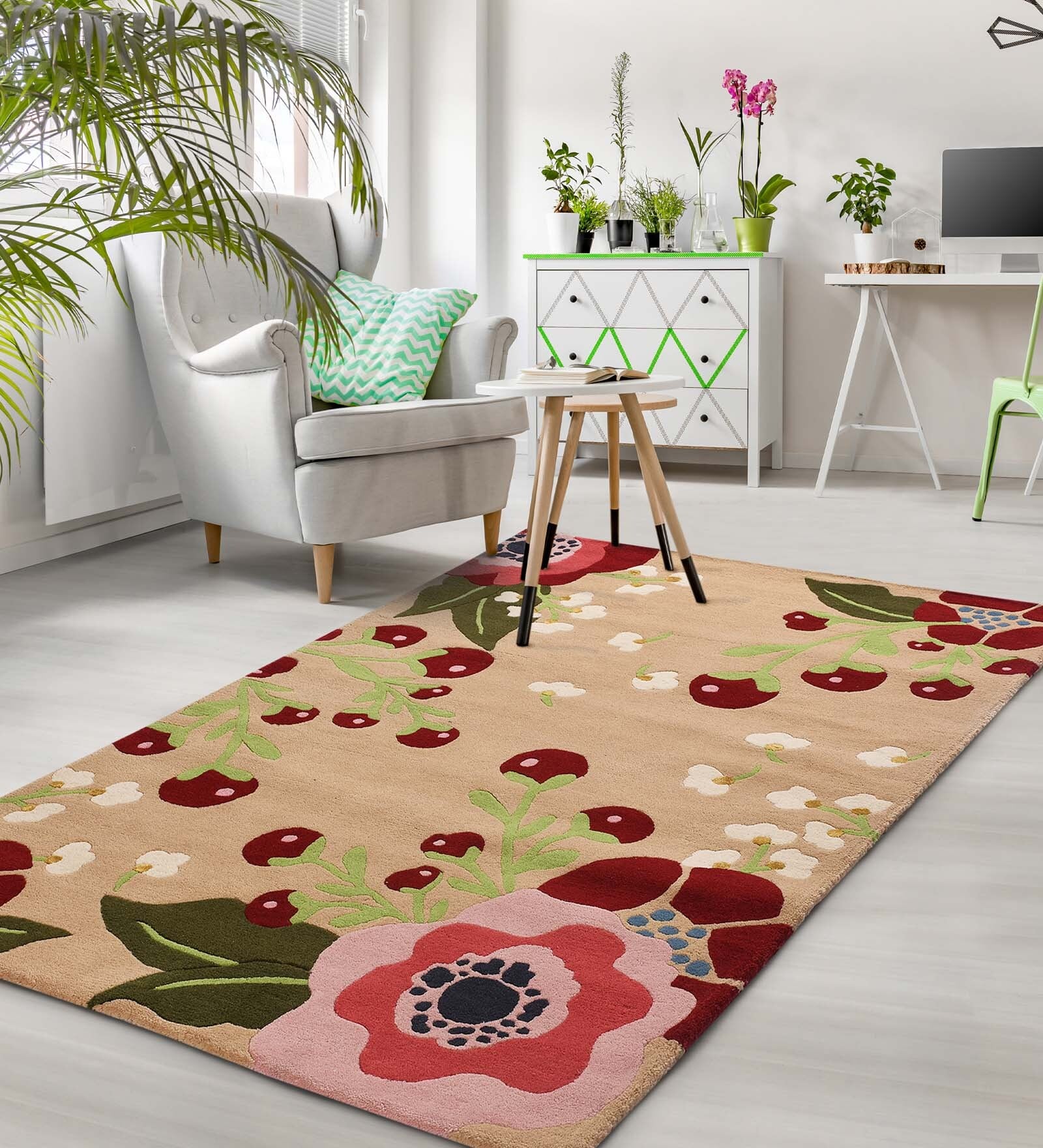 Buy Multicolor Wool Floral 5 ft x 7 ft Hand Tufted Carpet Carpet