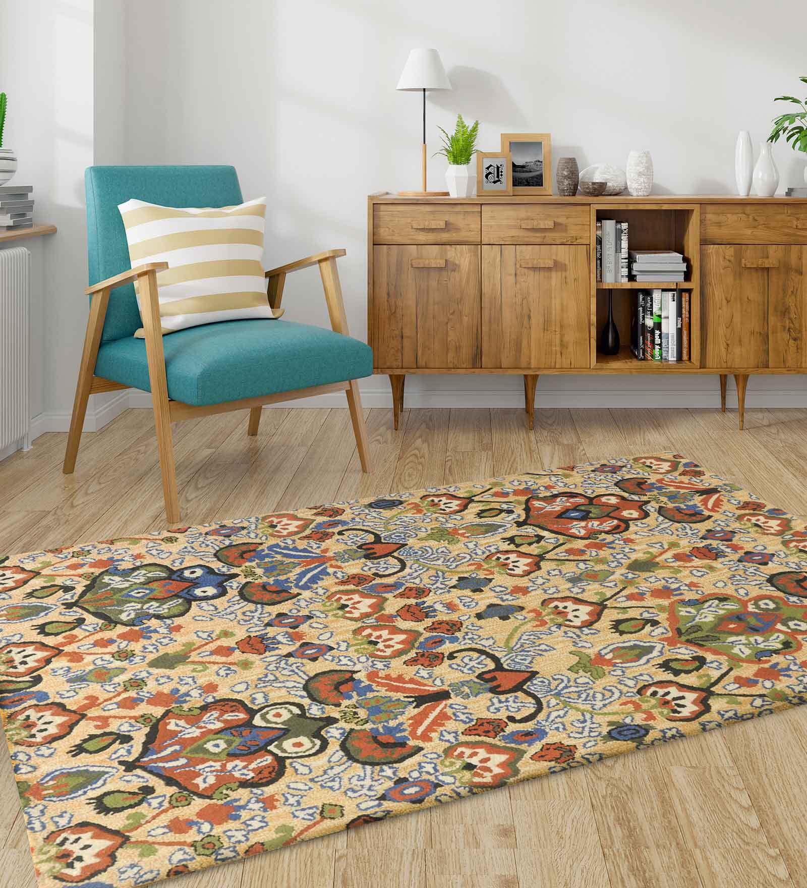 Buy Multicolor Wool Abstract 5 x 7 Feet Hand Tufted Carpet