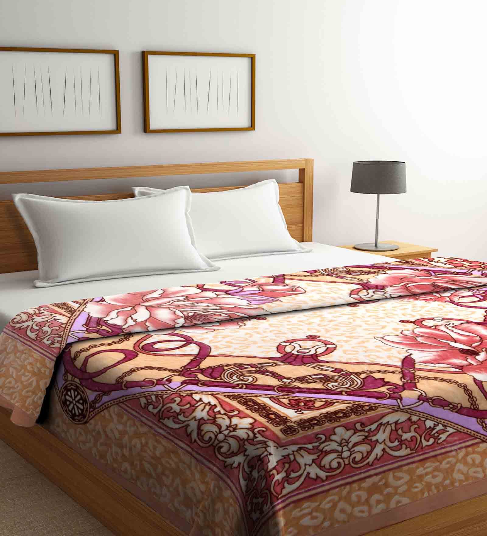Multicolor Floral Wool 800 GSM Double Bed Blanket