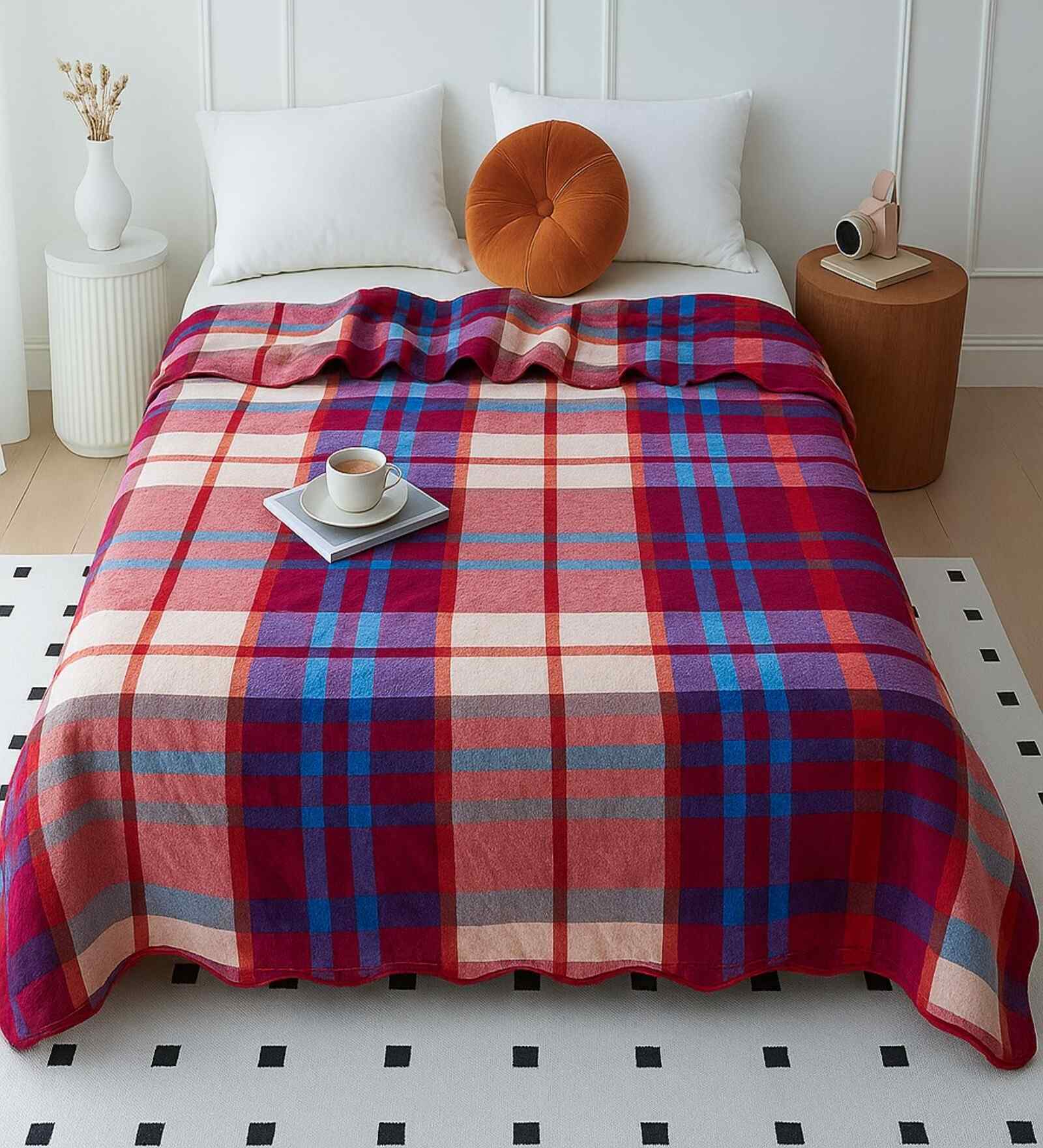 Multicolor Wool Geometric 210 GSM Double Bed woolen blanket