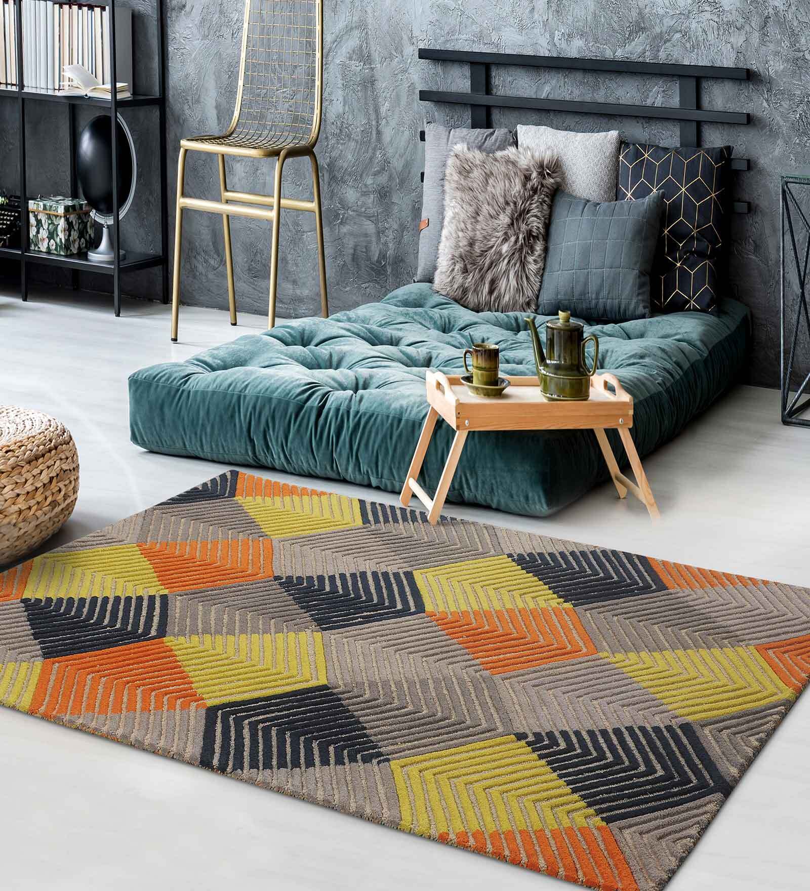 Buy Multicolor Geometric Wool 4 ft x 6 ft Hand Tufted Carpet