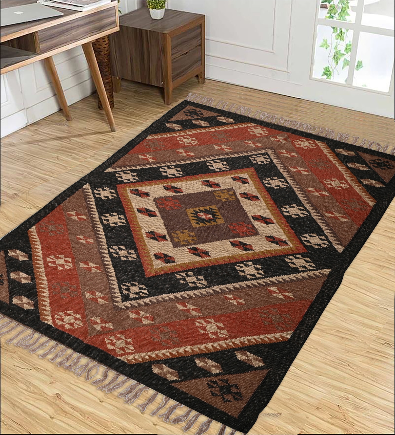 Multicolor Wool & Jute Abstract 60 x 36 Inches Hand Woven Dhurries