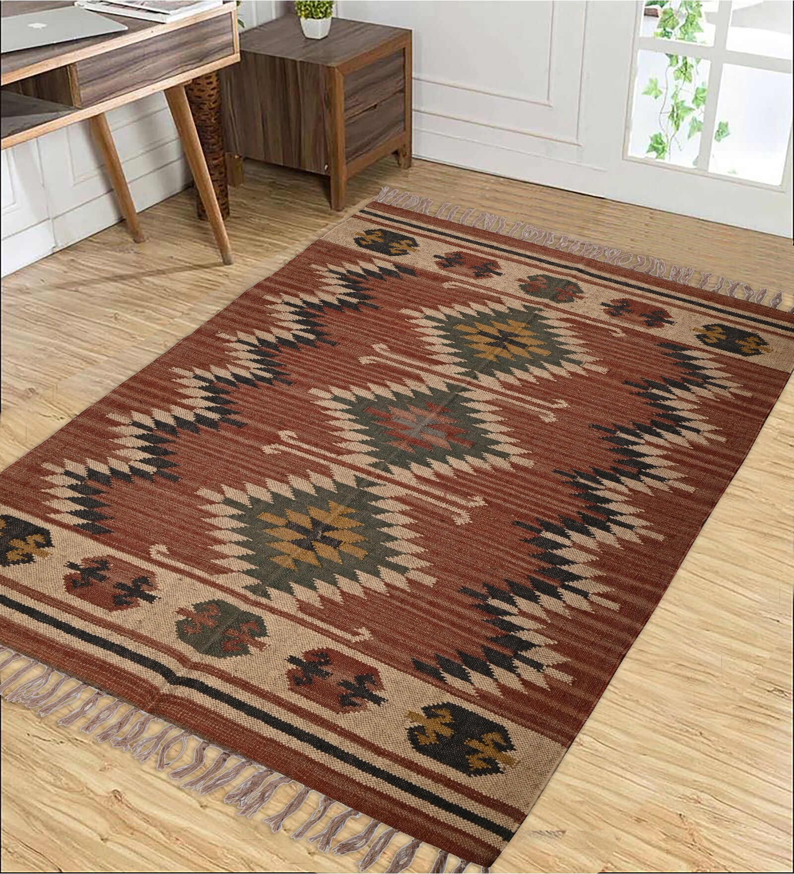 Multicolor Wool & Jute Abstract 60 x 36 Inches Hand Woven Dhurries